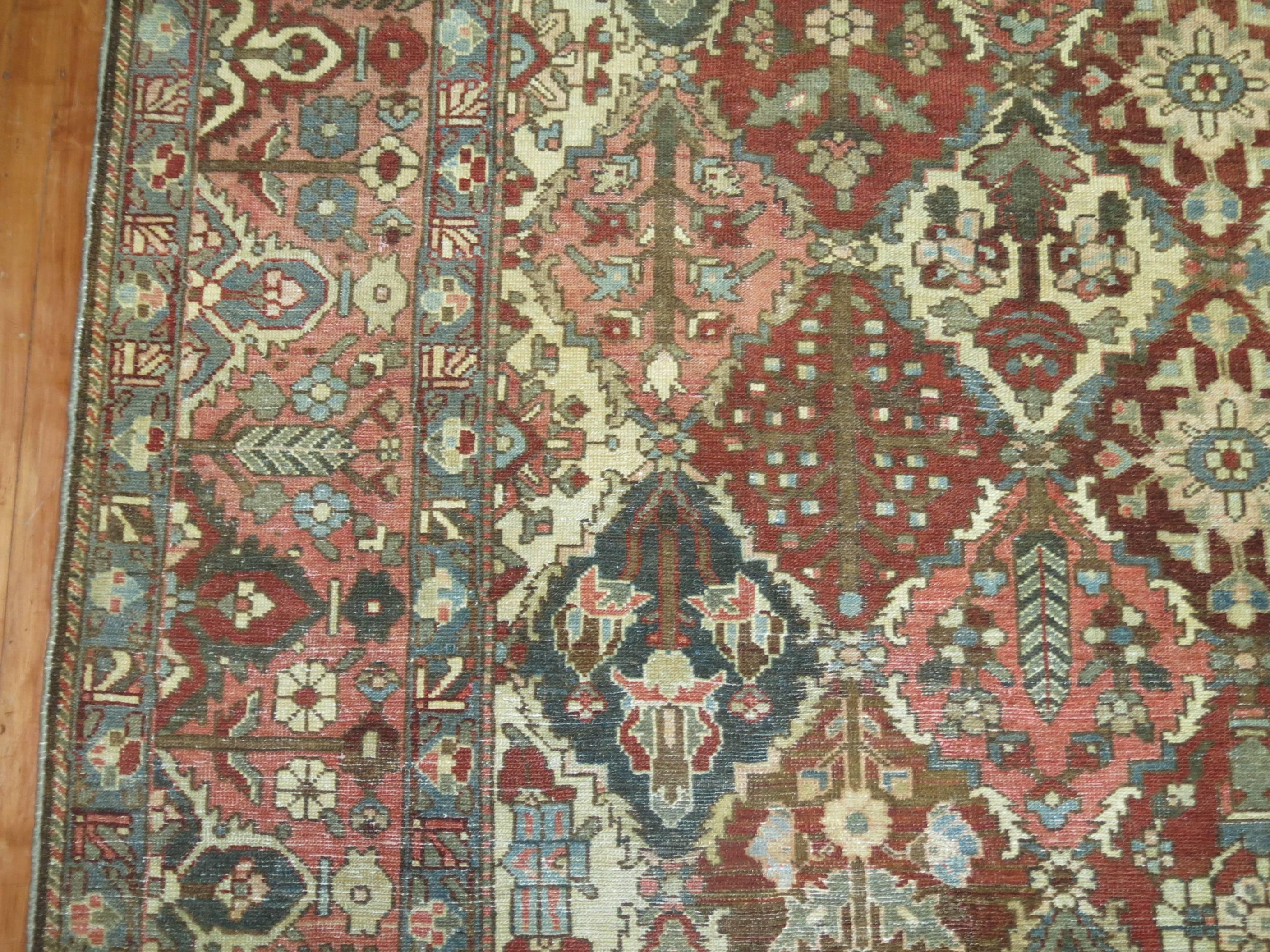 Wool Antique Square Persian Bakhtiari Rug For Sale
