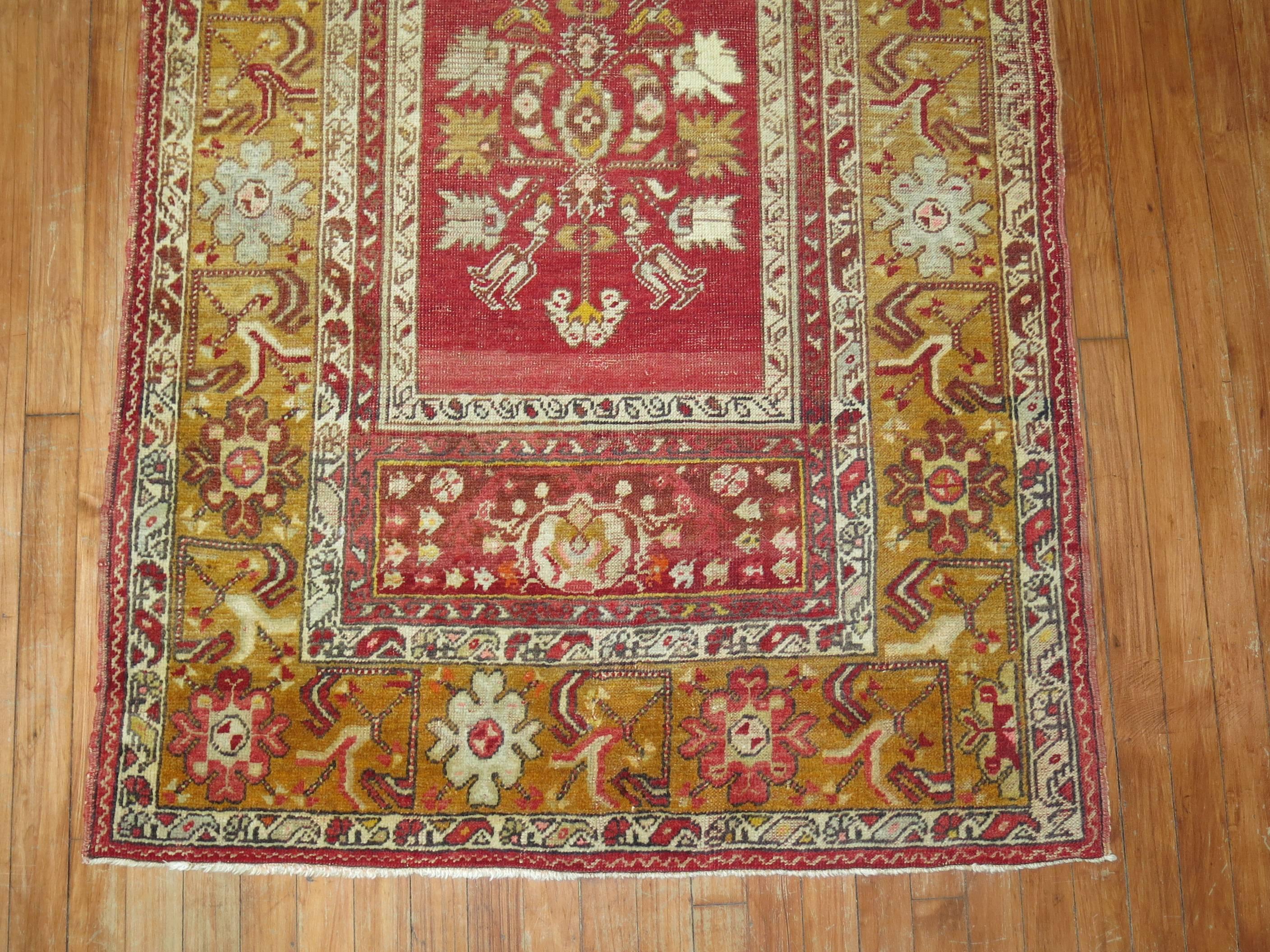 Islamic Red 20th Century Hand knotted Antique Turkish Prayer Design Throw Rug