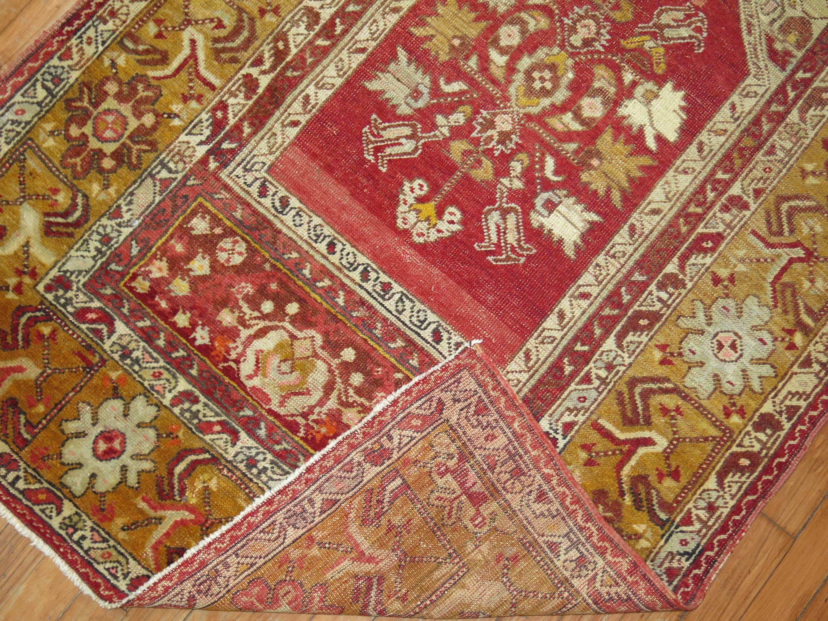 Hand-Woven Red 20th Century Hand knotted Antique Turkish Prayer Design Throw Rug