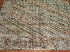 Zabihi Collection Distressed Checkerboard Green Turkish Deco Room Rug