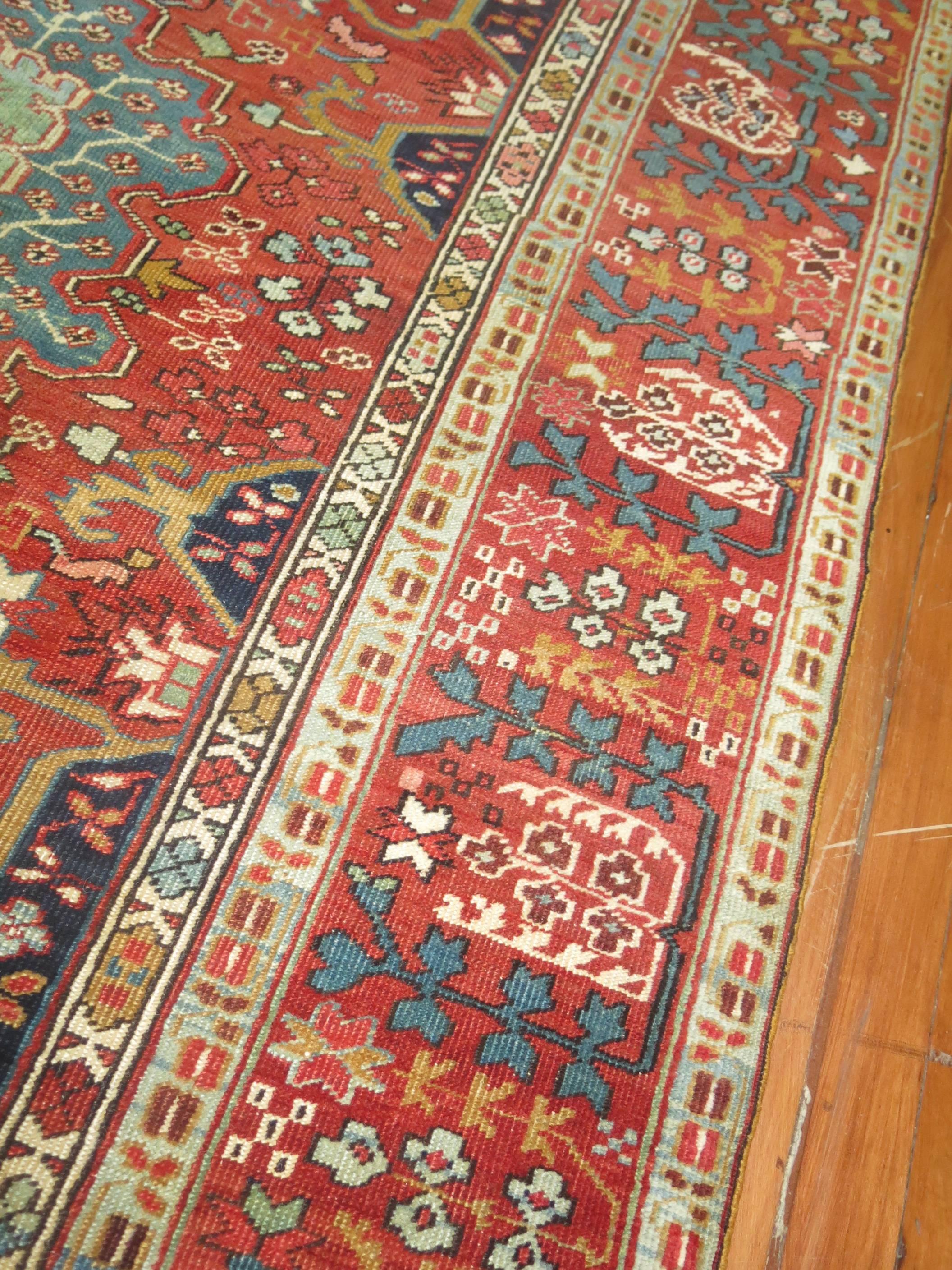 Hand-Woven Antique Persian Serapi Foyer Size Rug For Sale