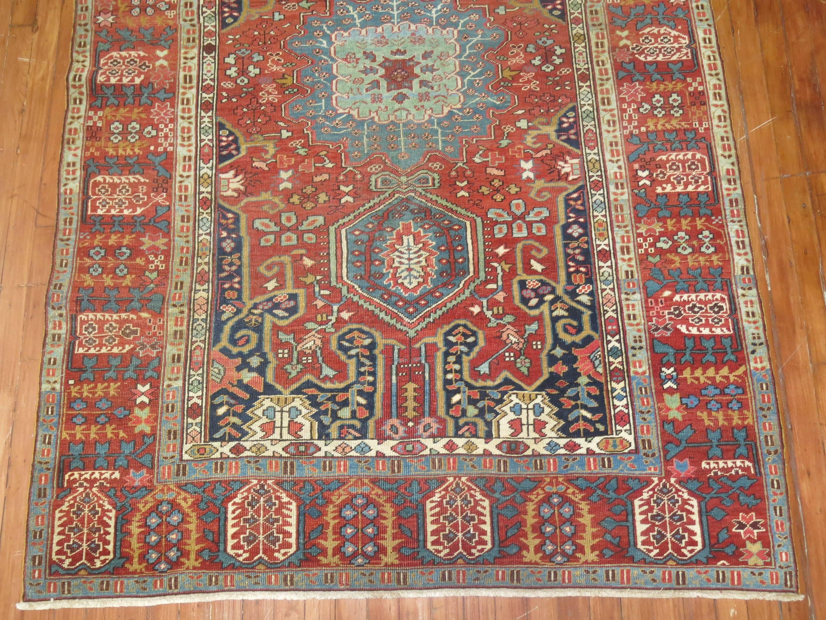 20th Century Antique Persian Serapi Foyer Size Rug For Sale