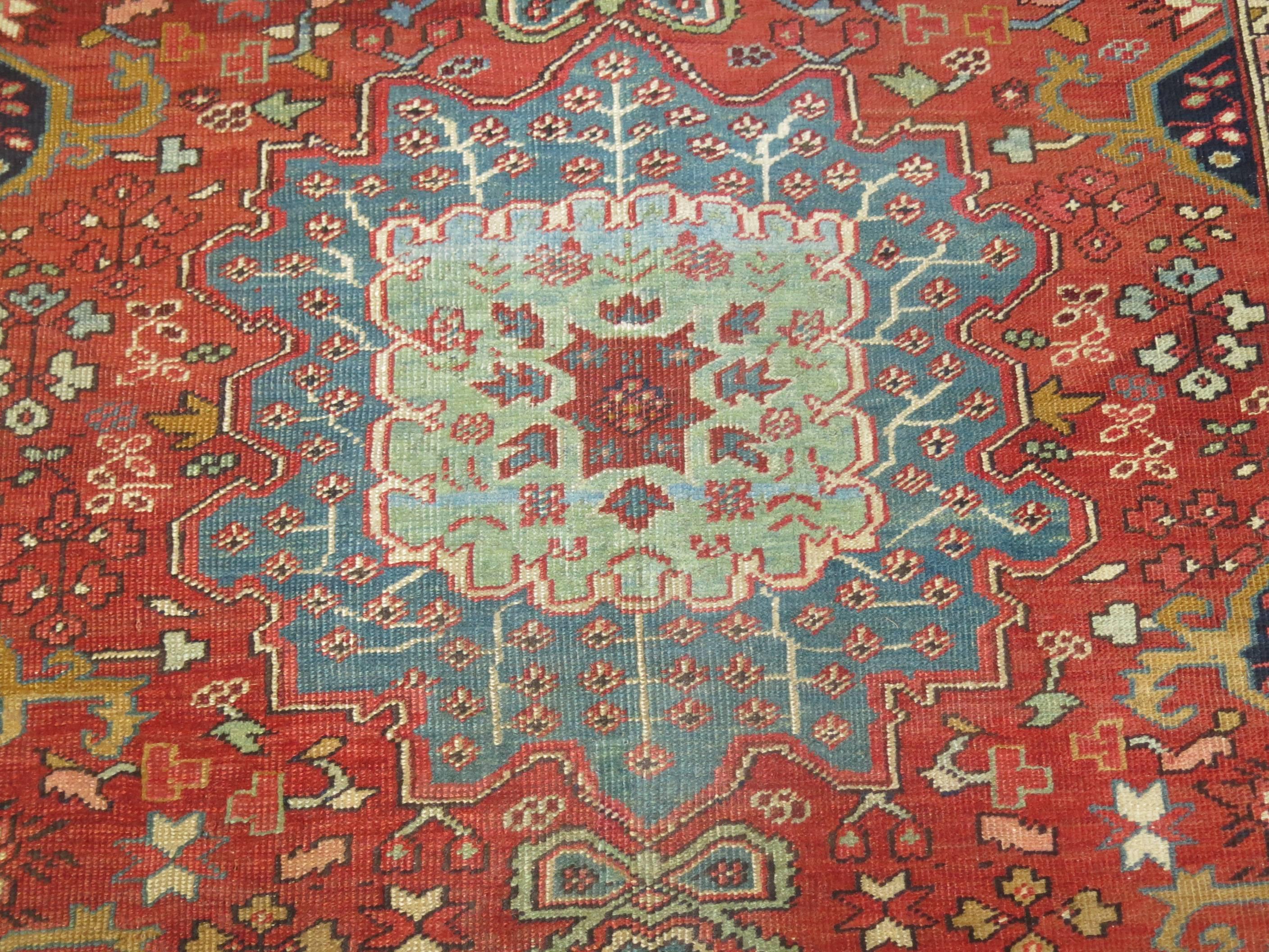 Wool Antique Persian Serapi Foyer Size Rug For Sale