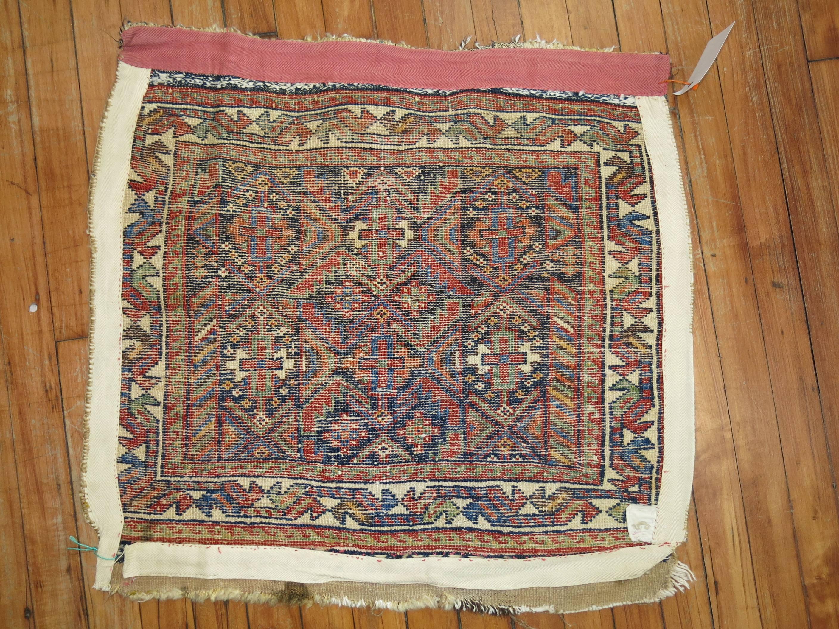 Hand-Knotted Shabby Chic Persian Tribal Square Size Rug For Sale