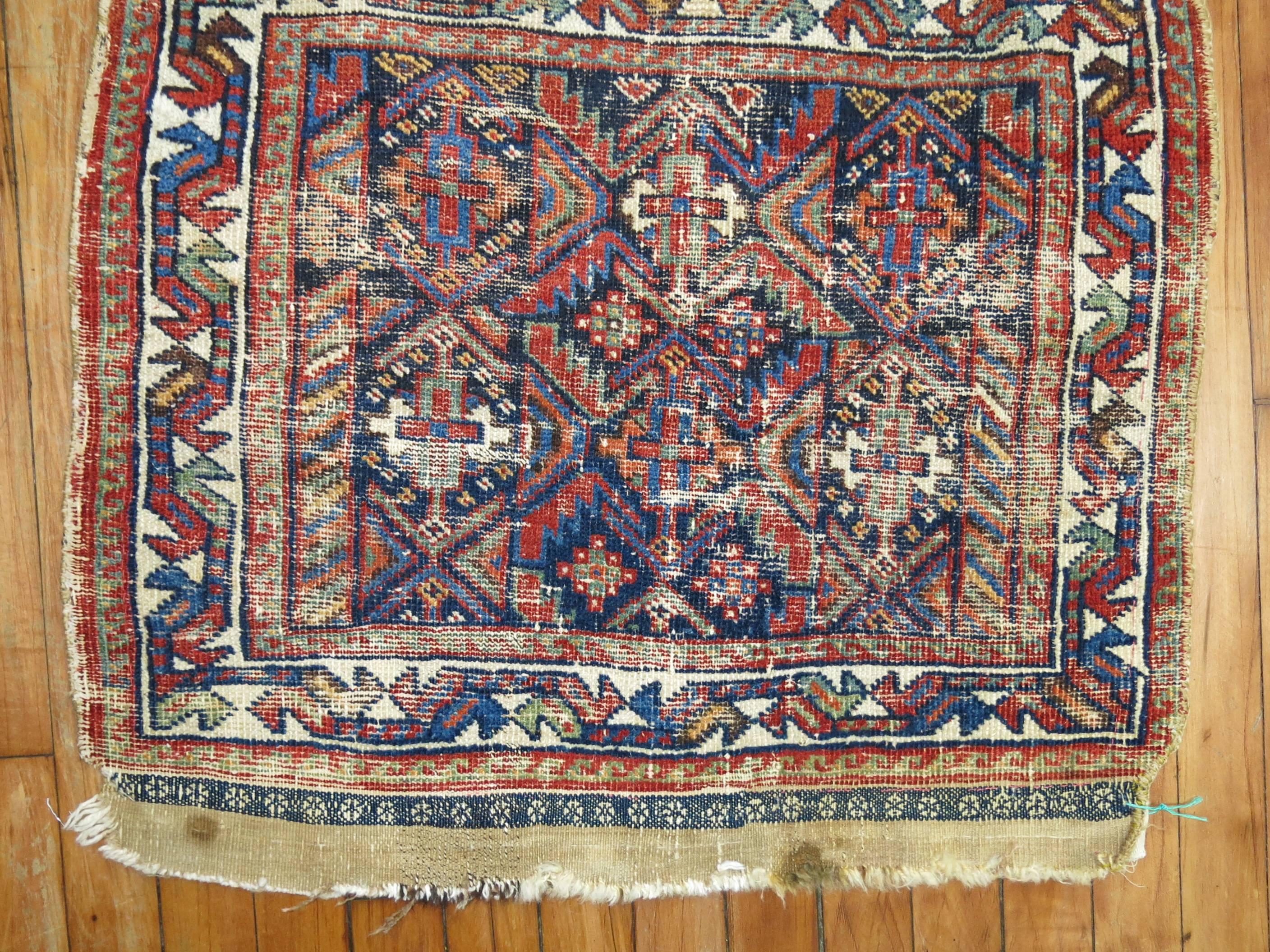 20th Century Shabby Chic Persian Tribal Square Size Rug For Sale
