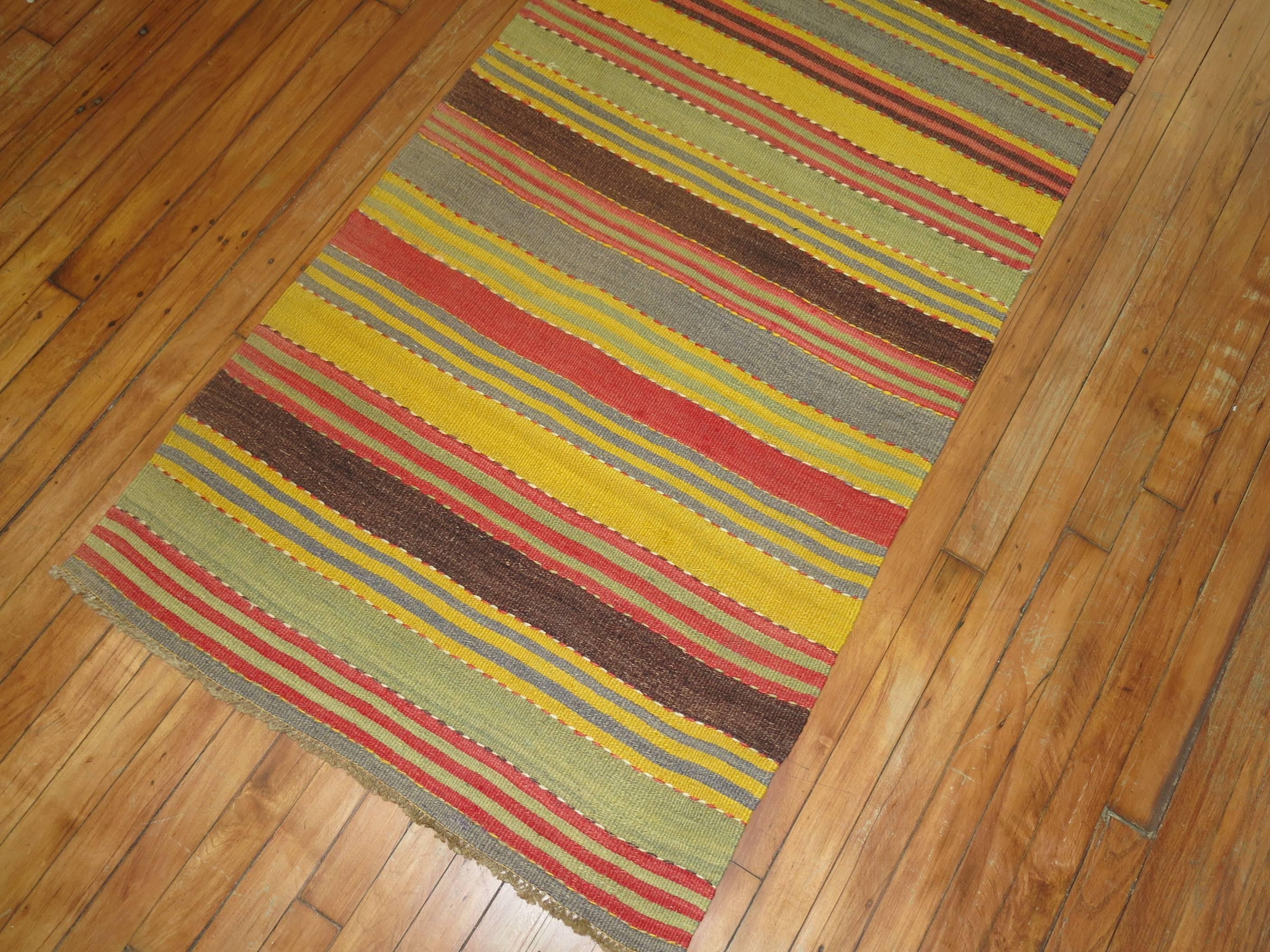 Hand-Knotted Vintage Kilim Colorful Runner