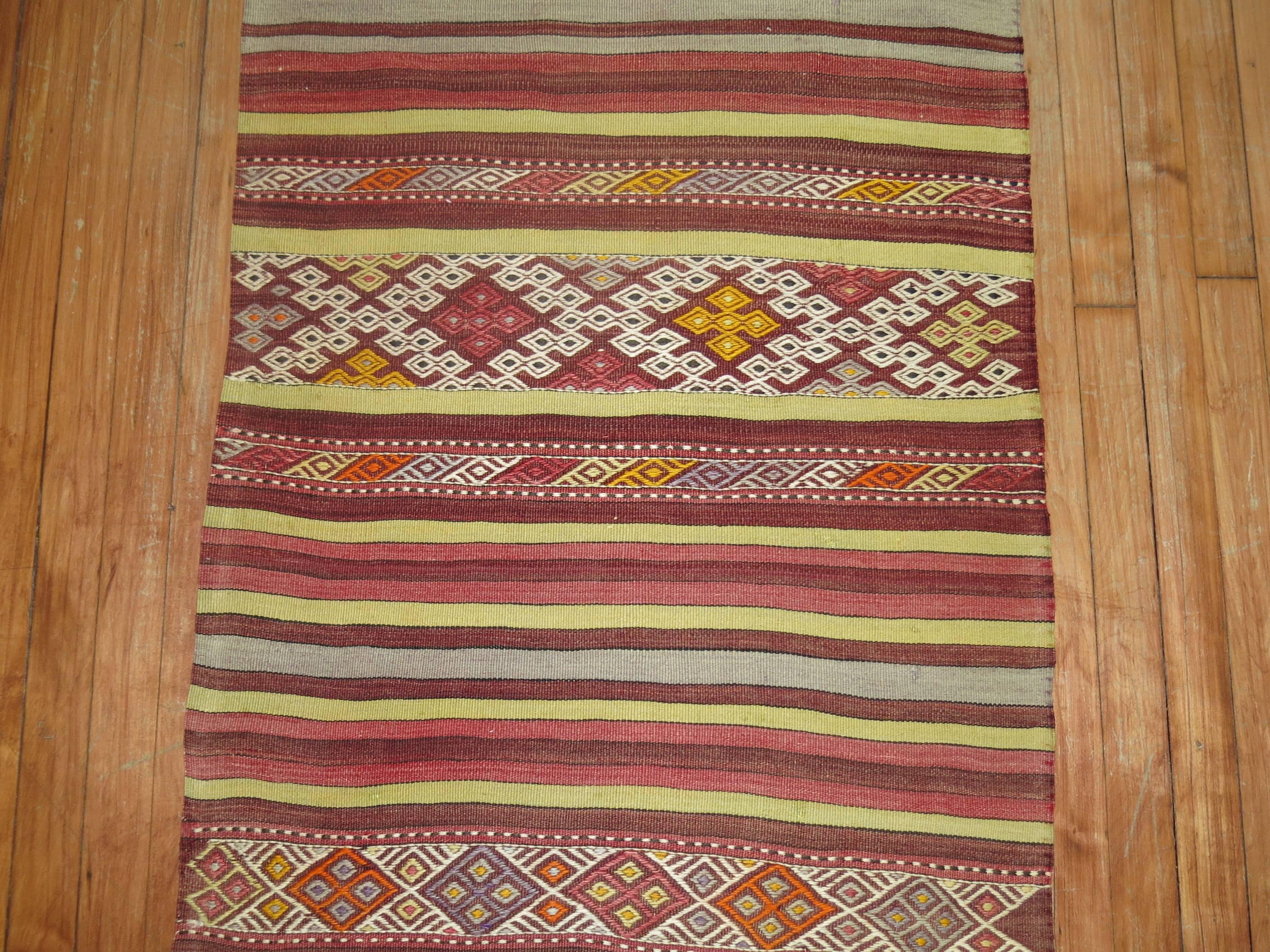 Vintage Turkish Tribal Kilim Runner In Good Condition For Sale In New York, NY