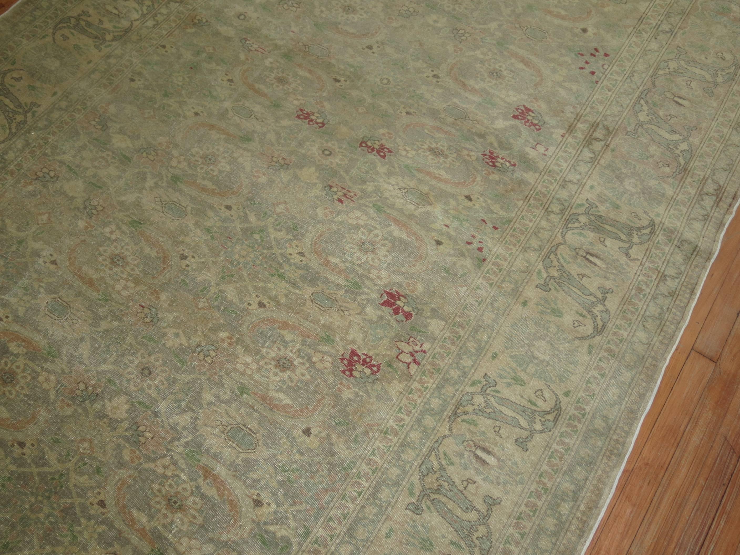 Tabriz Green Vintage Turkish Carpet