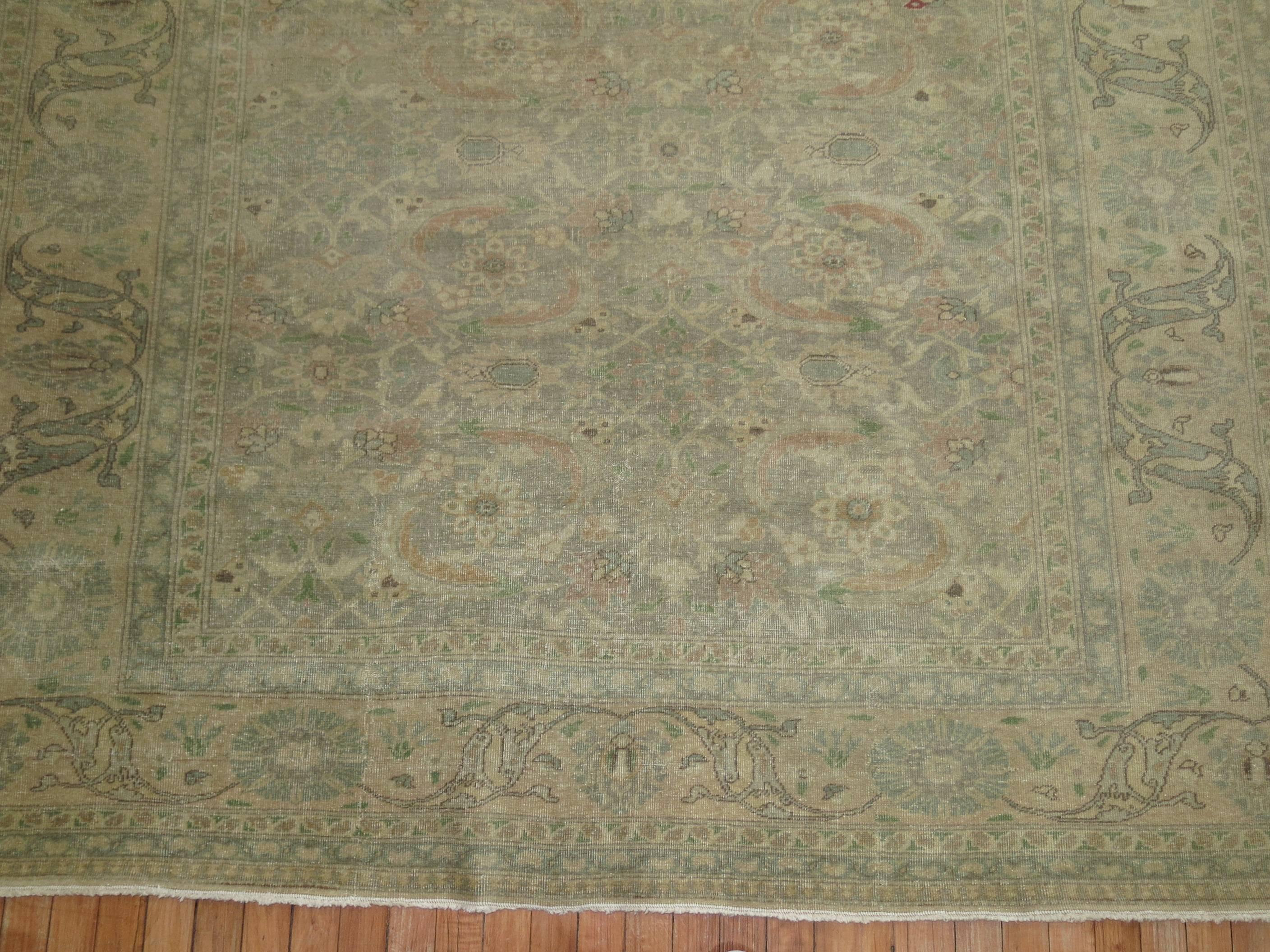 Wool Green Vintage Turkish Carpet