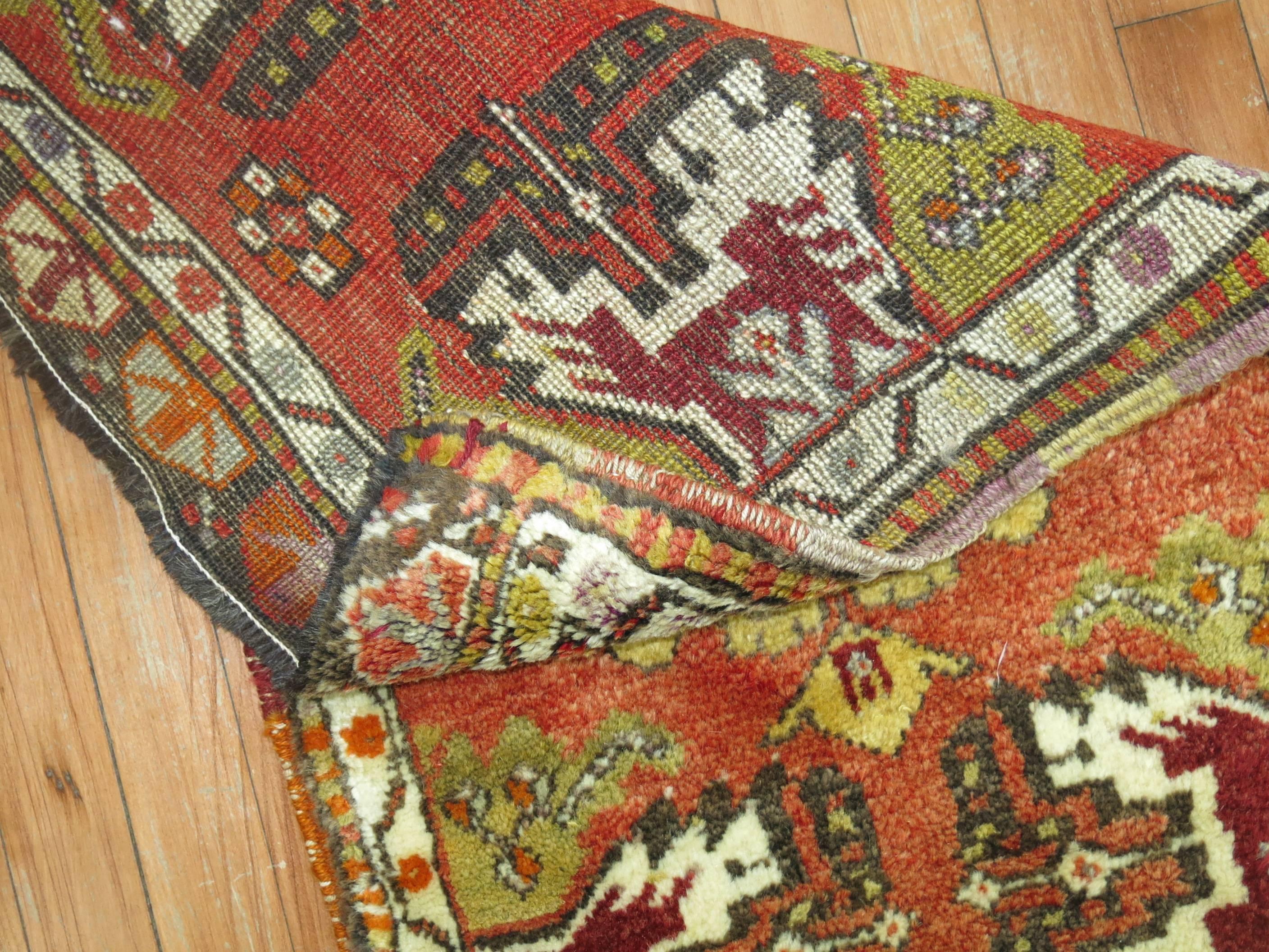 Hand-Woven Vintage Turkish Yastik Rug in Orange Color