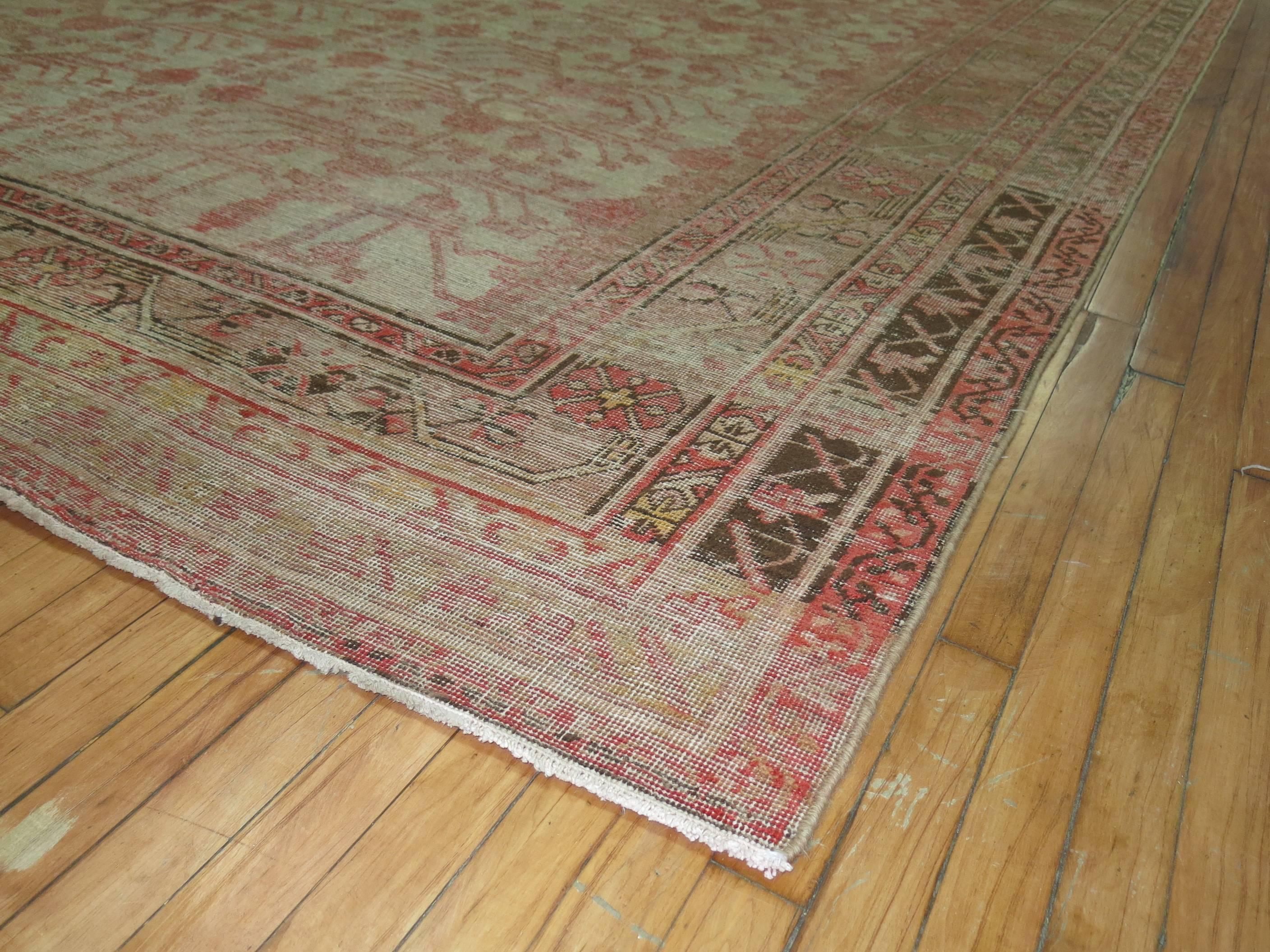 Pomegranate Khotan Shabby Chic Late 19th Century Large Gallery Size Rug In Fair Condition For Sale In New York, NY