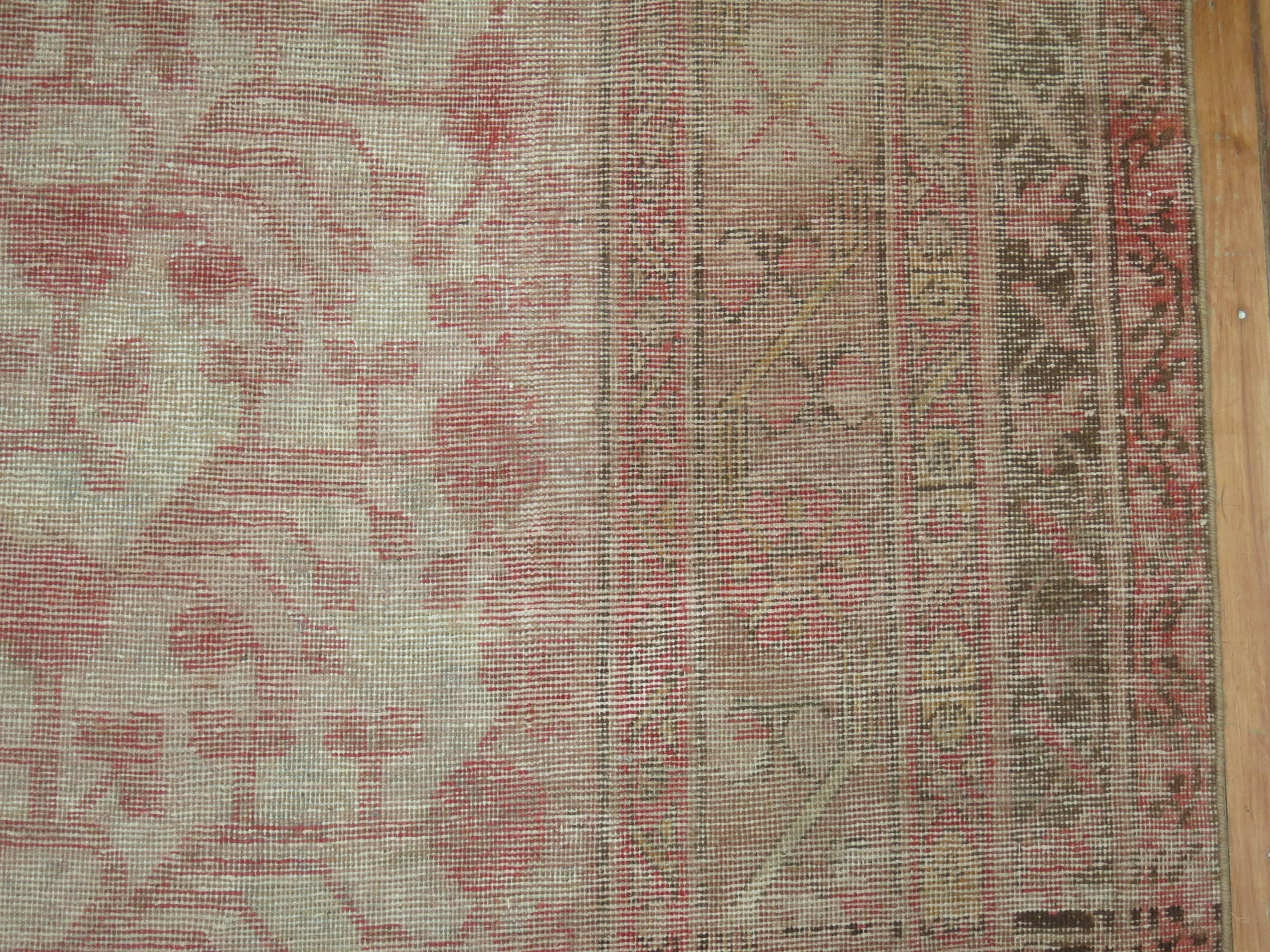 Wool Pomegranate Khotan Shabby Chic Late 19th Century Large Gallery Size Rug For Sale