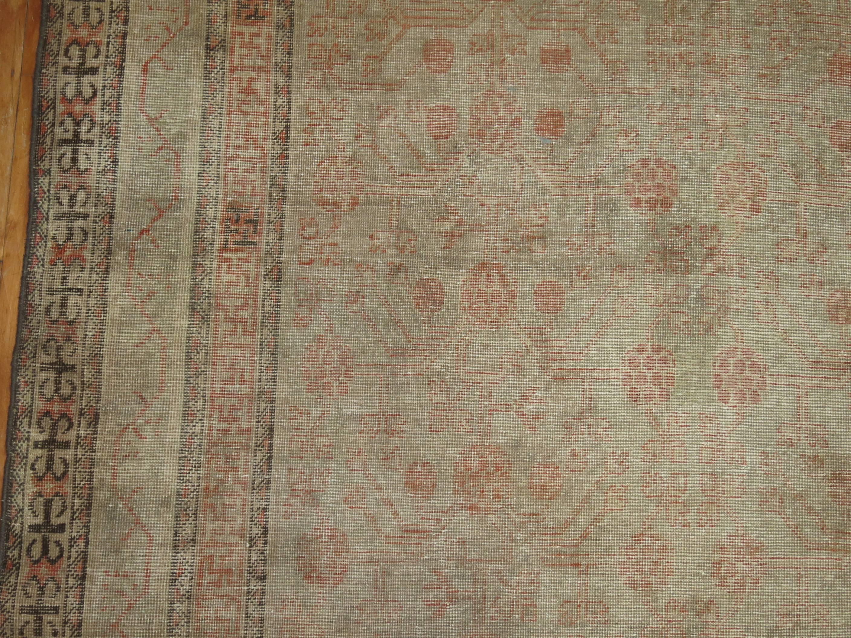 Hand-Knotted Shabby Chic Gray Khotan Gallery Size Wool Late 19th Century Carpet For Sale