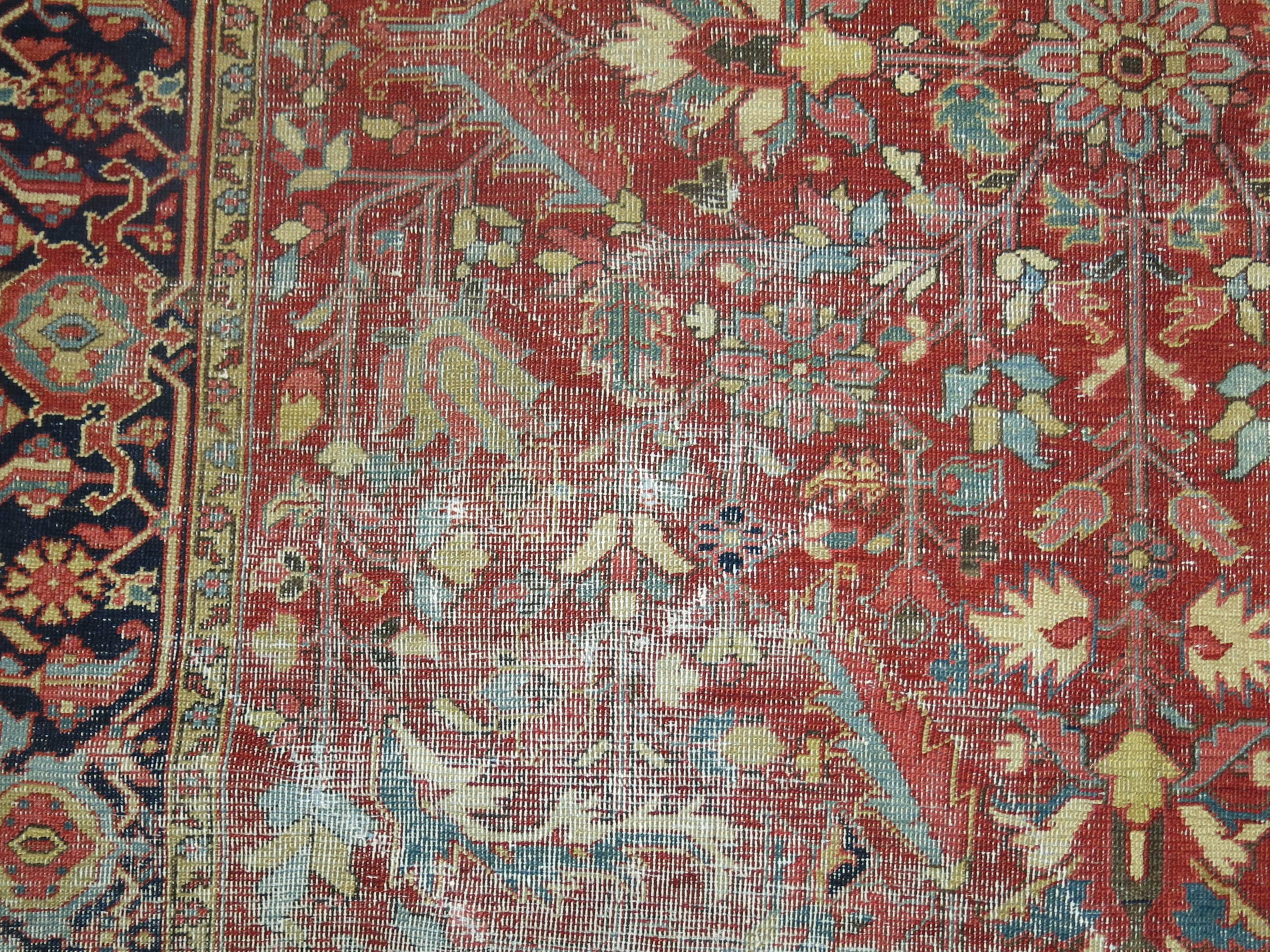 Wool Distressed Red Shabby Chic Antique Persian Heriz Rug