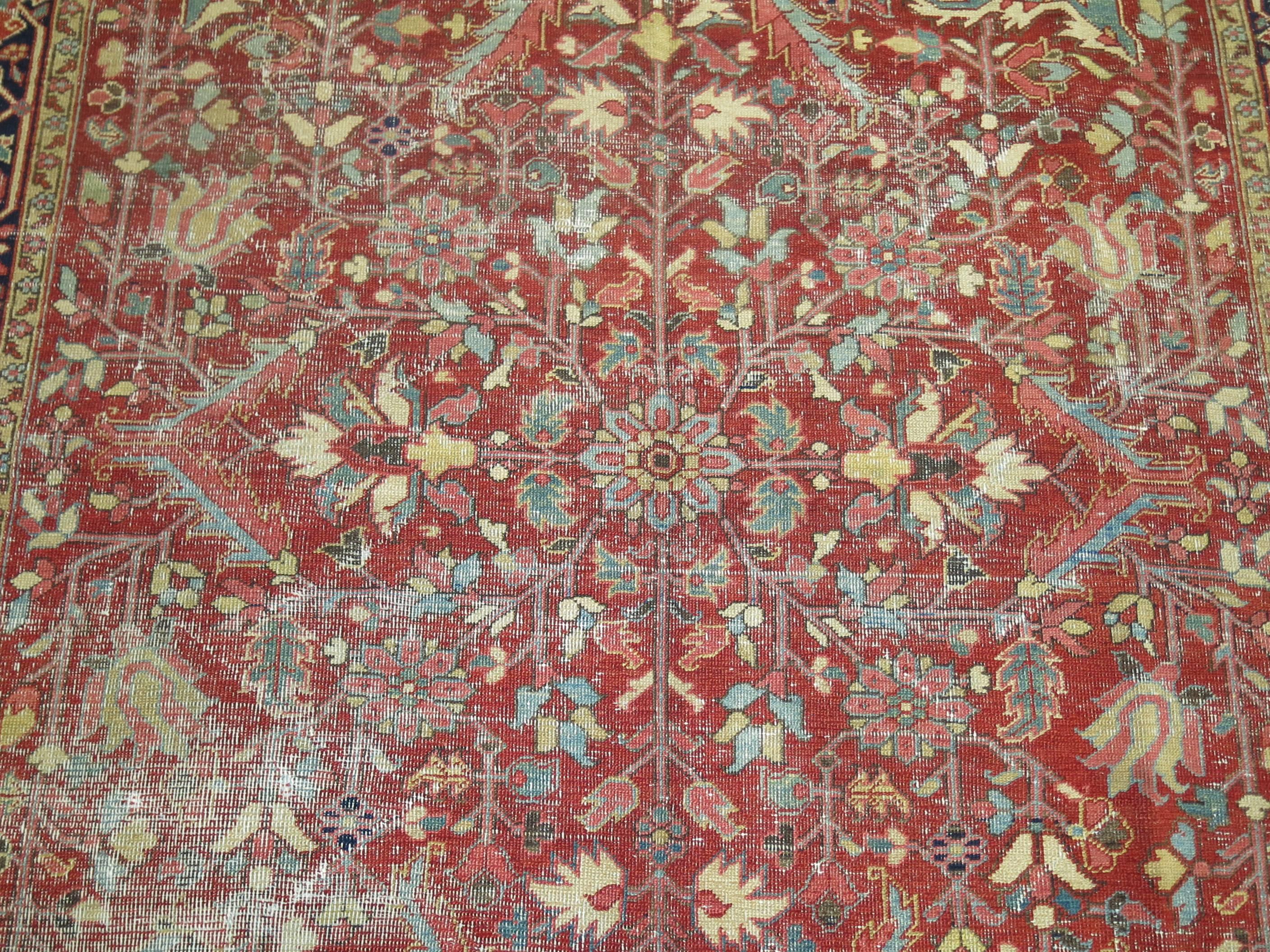 Distressed Red Shabby Chic Antique Persian Heriz Rug 1