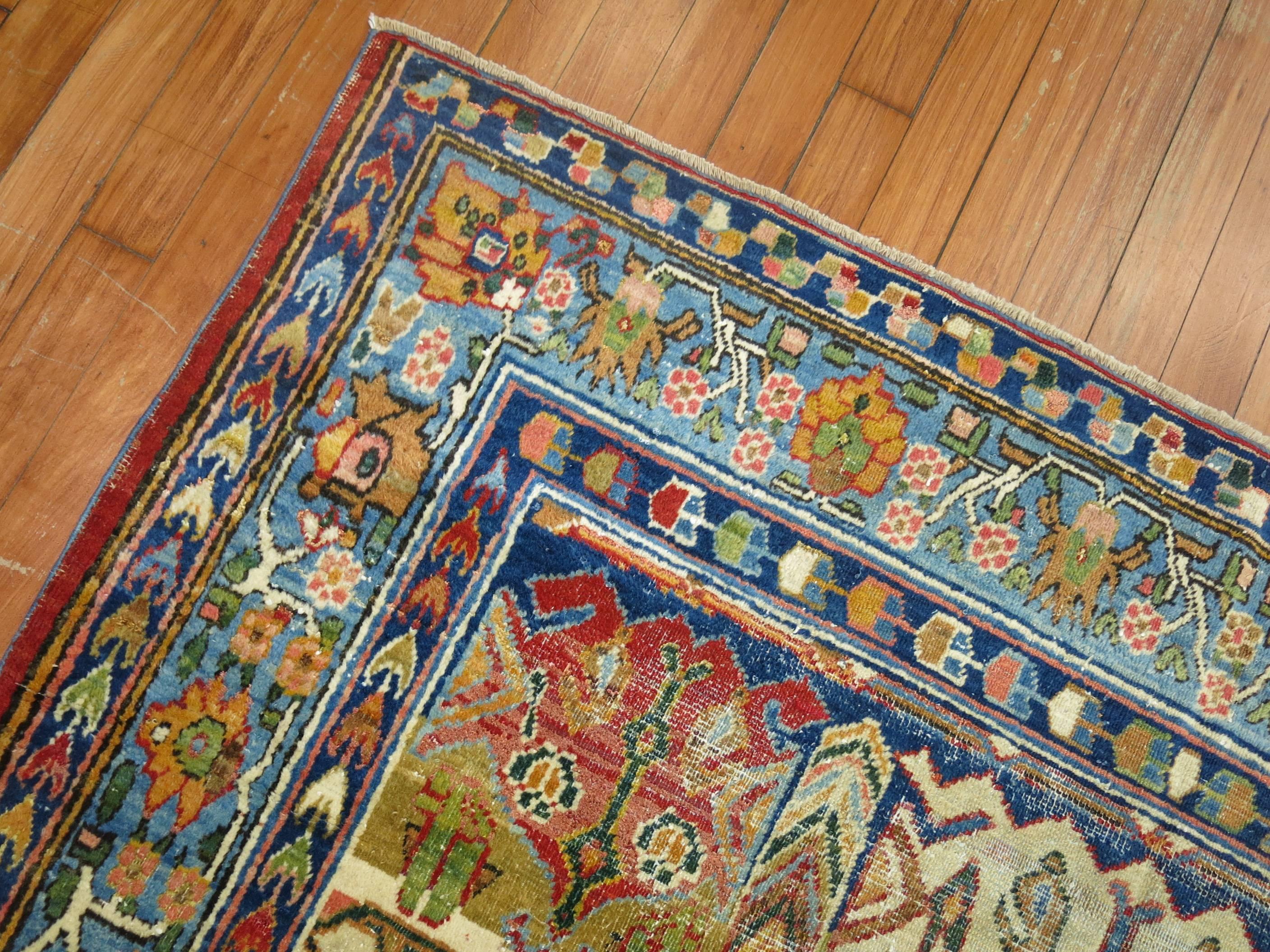 Hand-Woven Part Silk and Wool Antique Mysterious Samarkand Khotan Rug