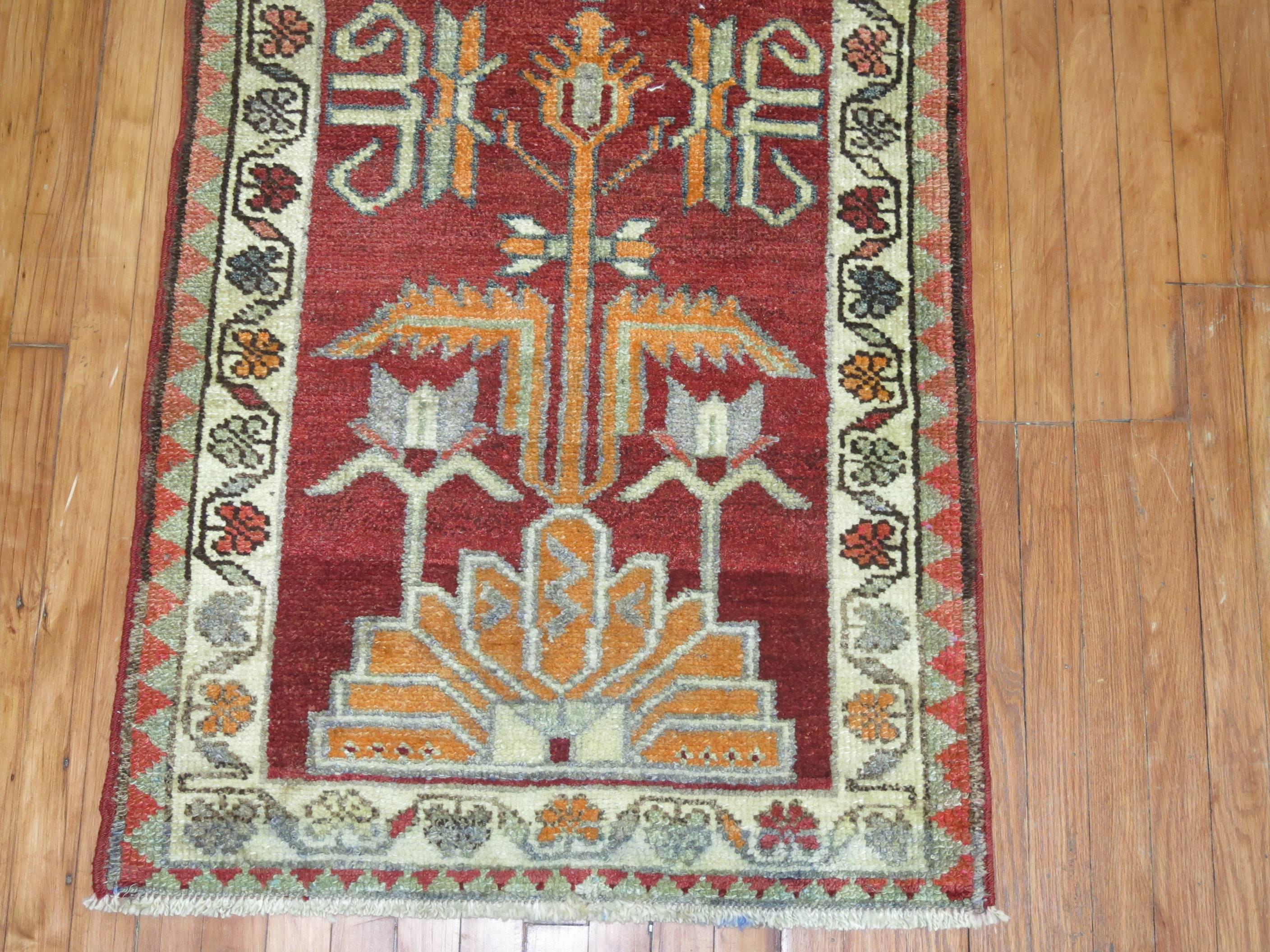 Bohemian Vintage Turkish Anatolian Red Runner For Sale