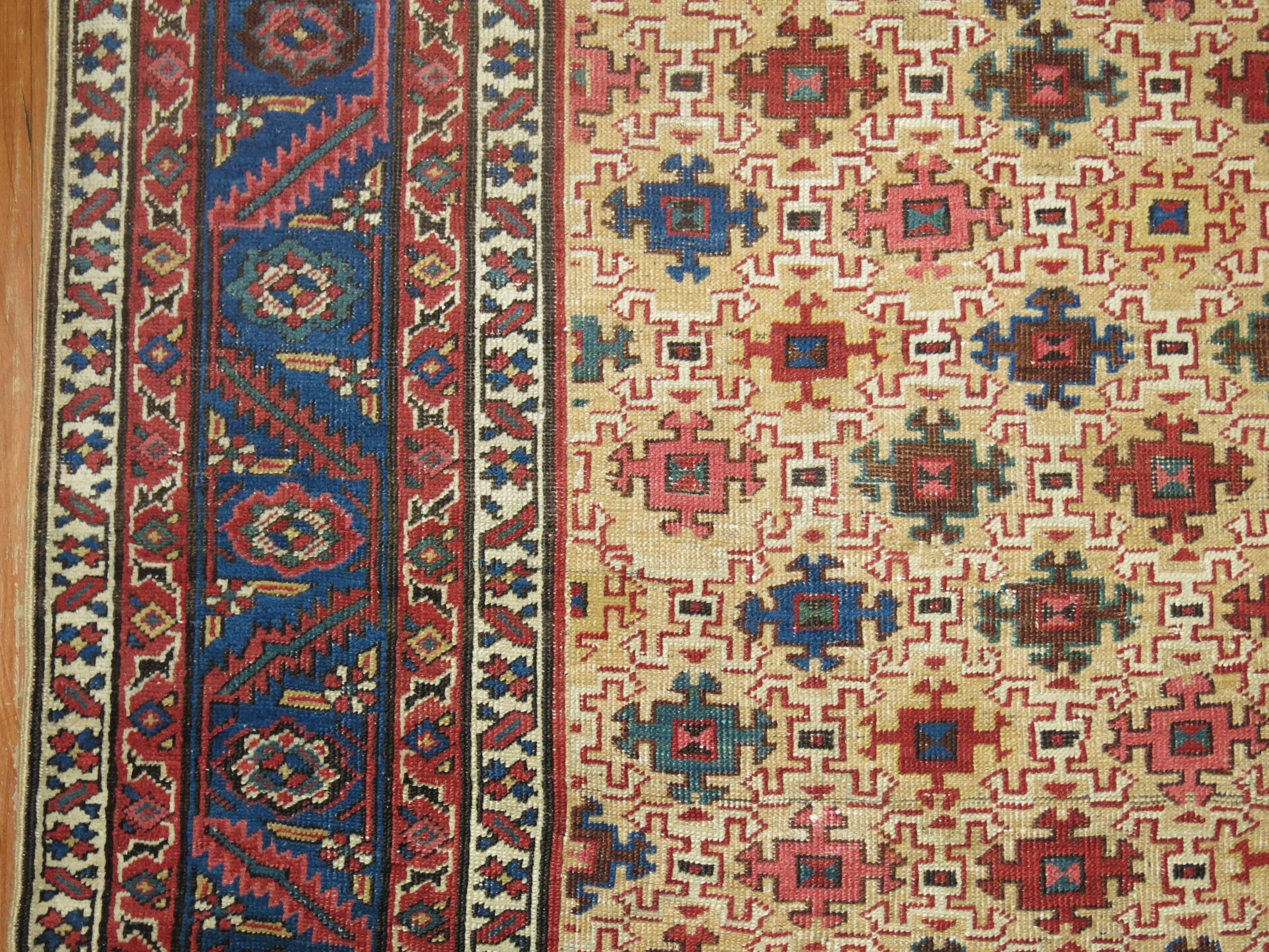 Wool Antique Persian Square Bakshaish Rug For Sale