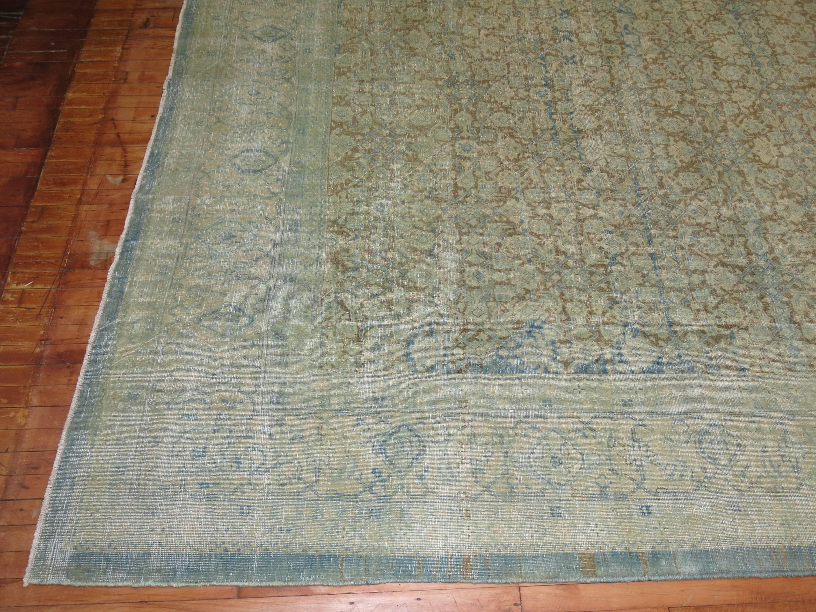 Zabihi Collection Persian Tabriz Oversize Carpet In Distressed Condition For Sale In New York, NY