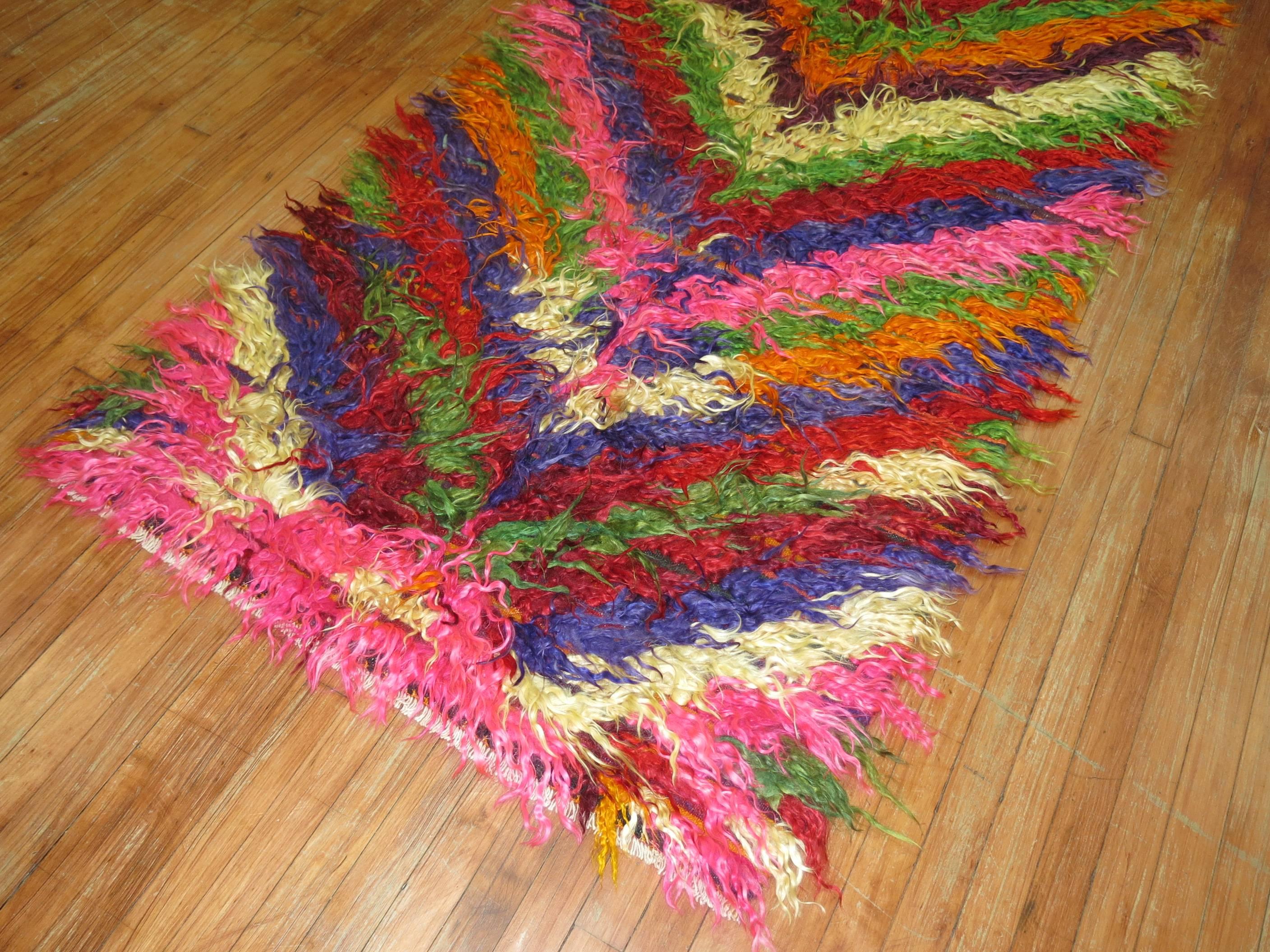 20th Century Wide Bohemian Turkish Tulu Shag Runner For Sale