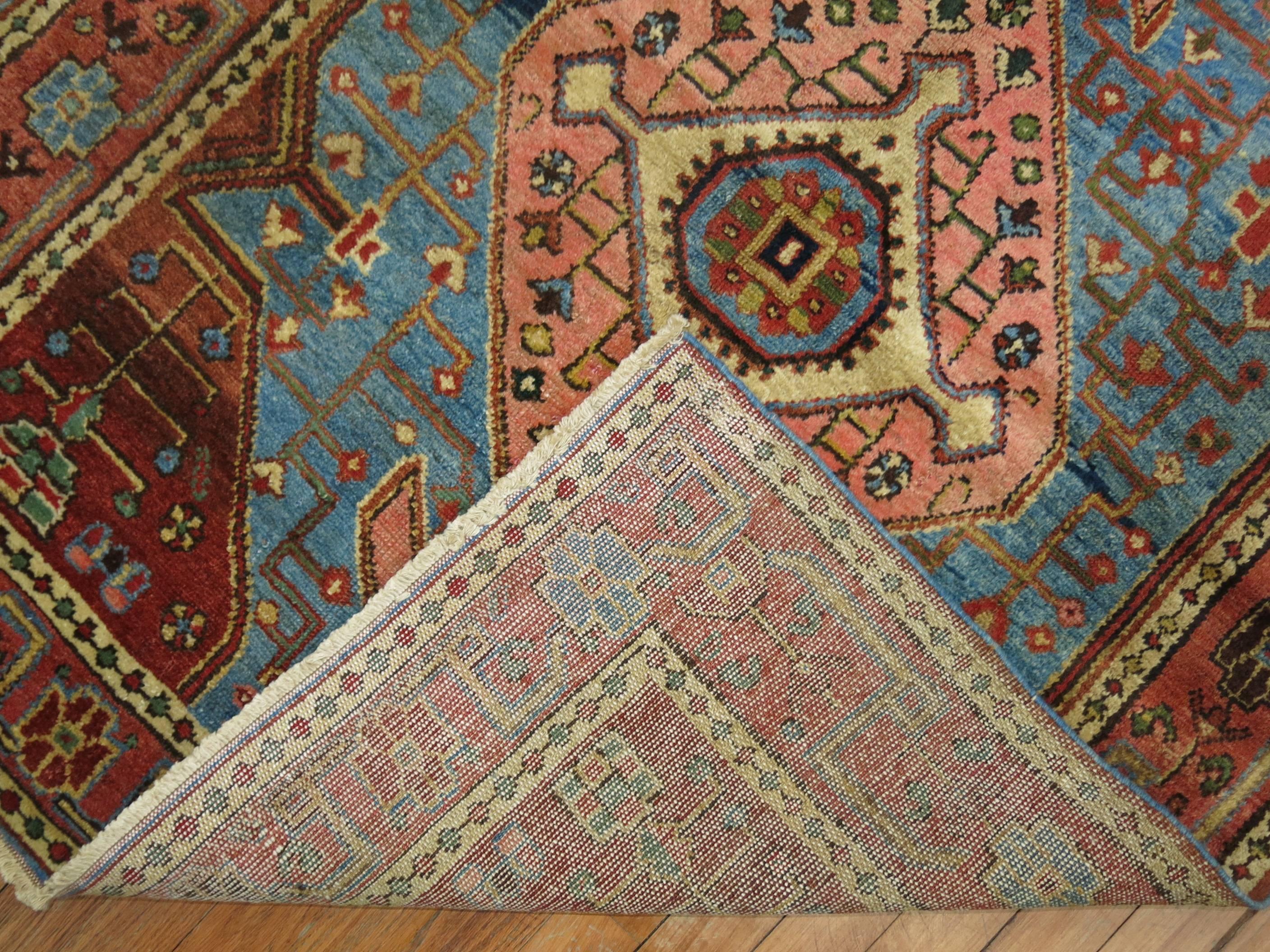 Sky Blue Field 20th Century Vintage Persian Hamedan Malayer Rug In Excellent Condition In New York, NY