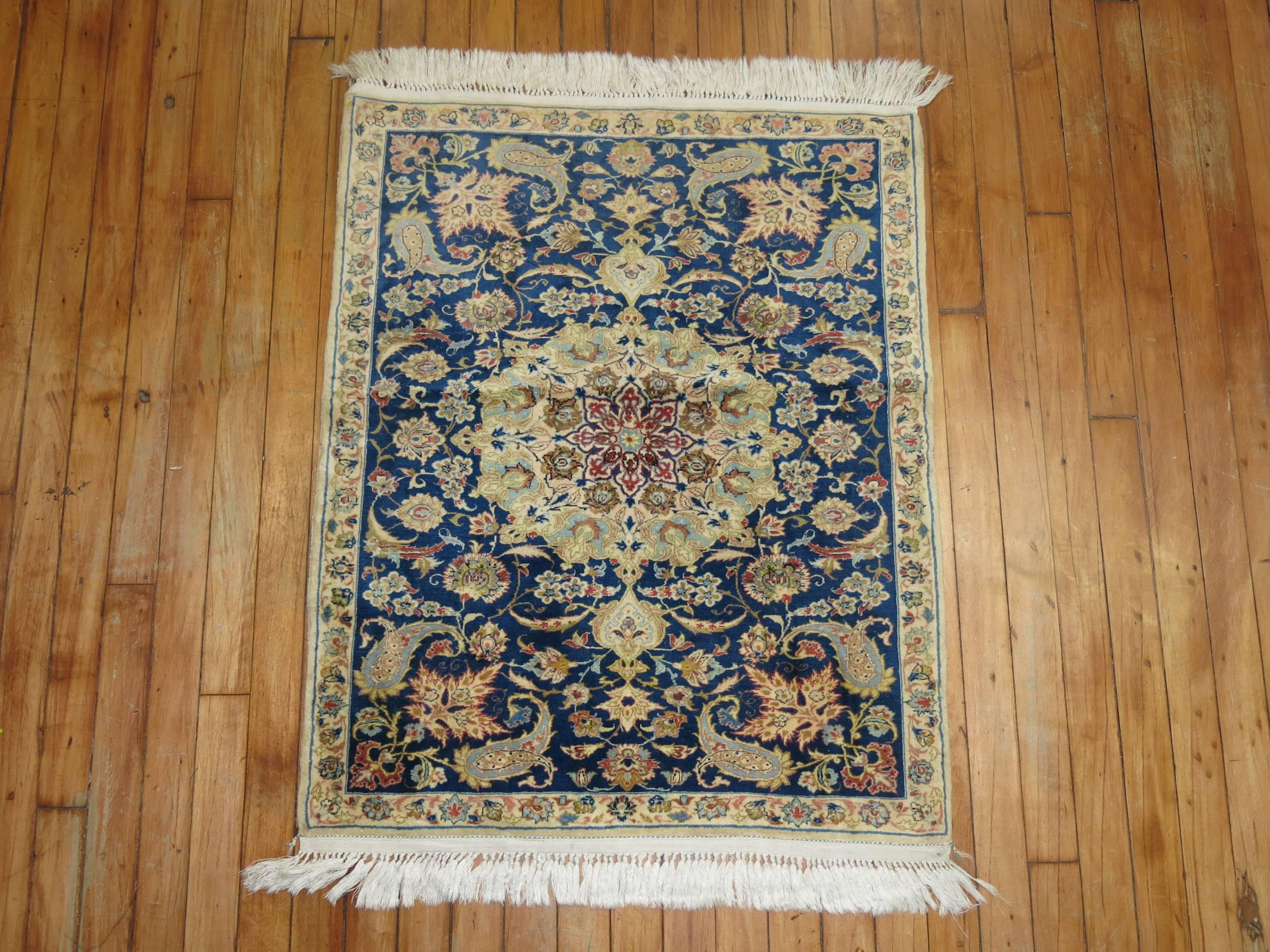 Rare size finely woven Persian Nain rug.

Nain is a small village located in central Iran that has relatively recently become a renowned center for carpet weaving. Production began here in the 1930s. Although Nain rugs are not as old as many of