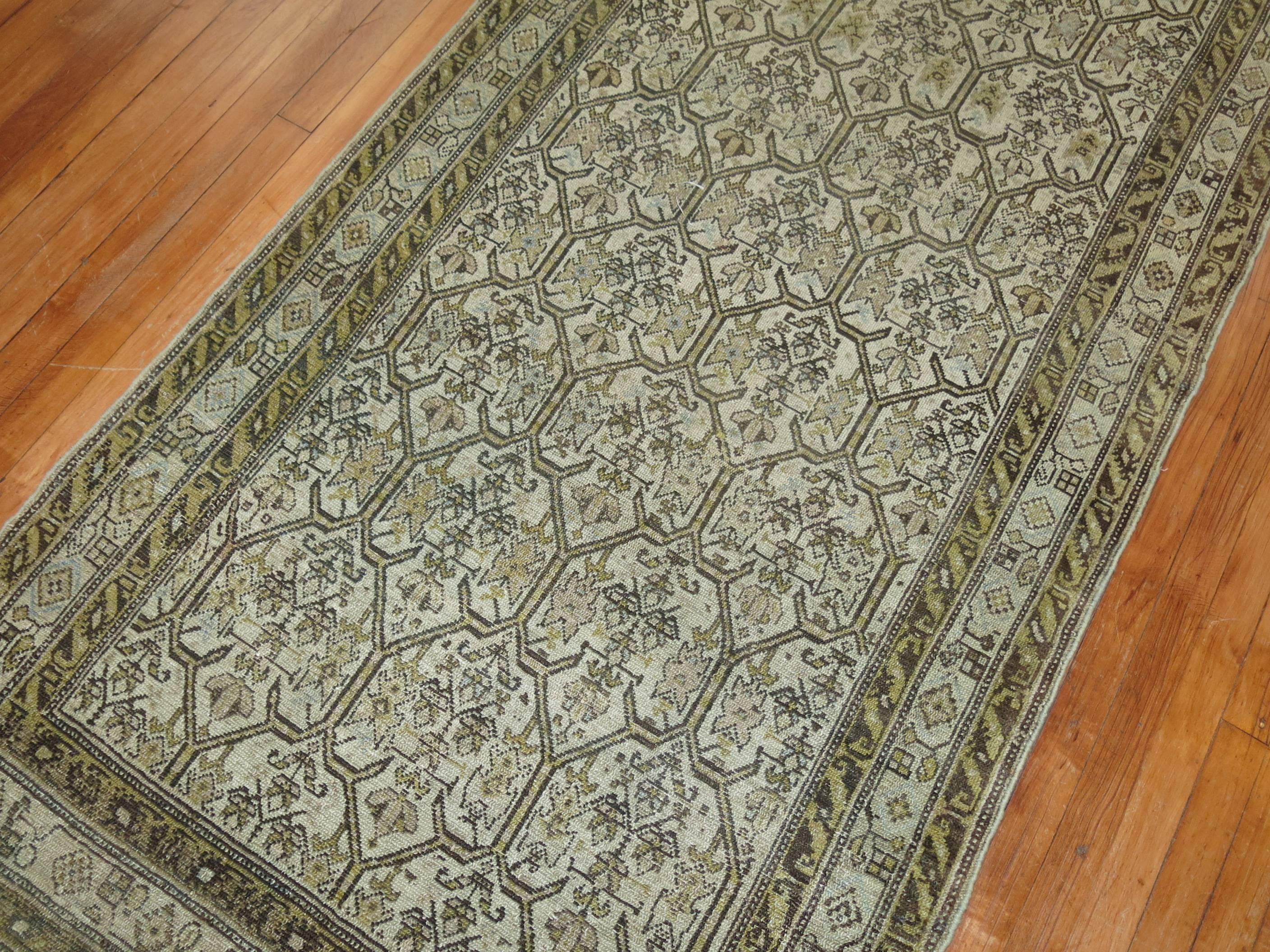 Hand-Woven Gray Persian Malayer Earth Tone Runner