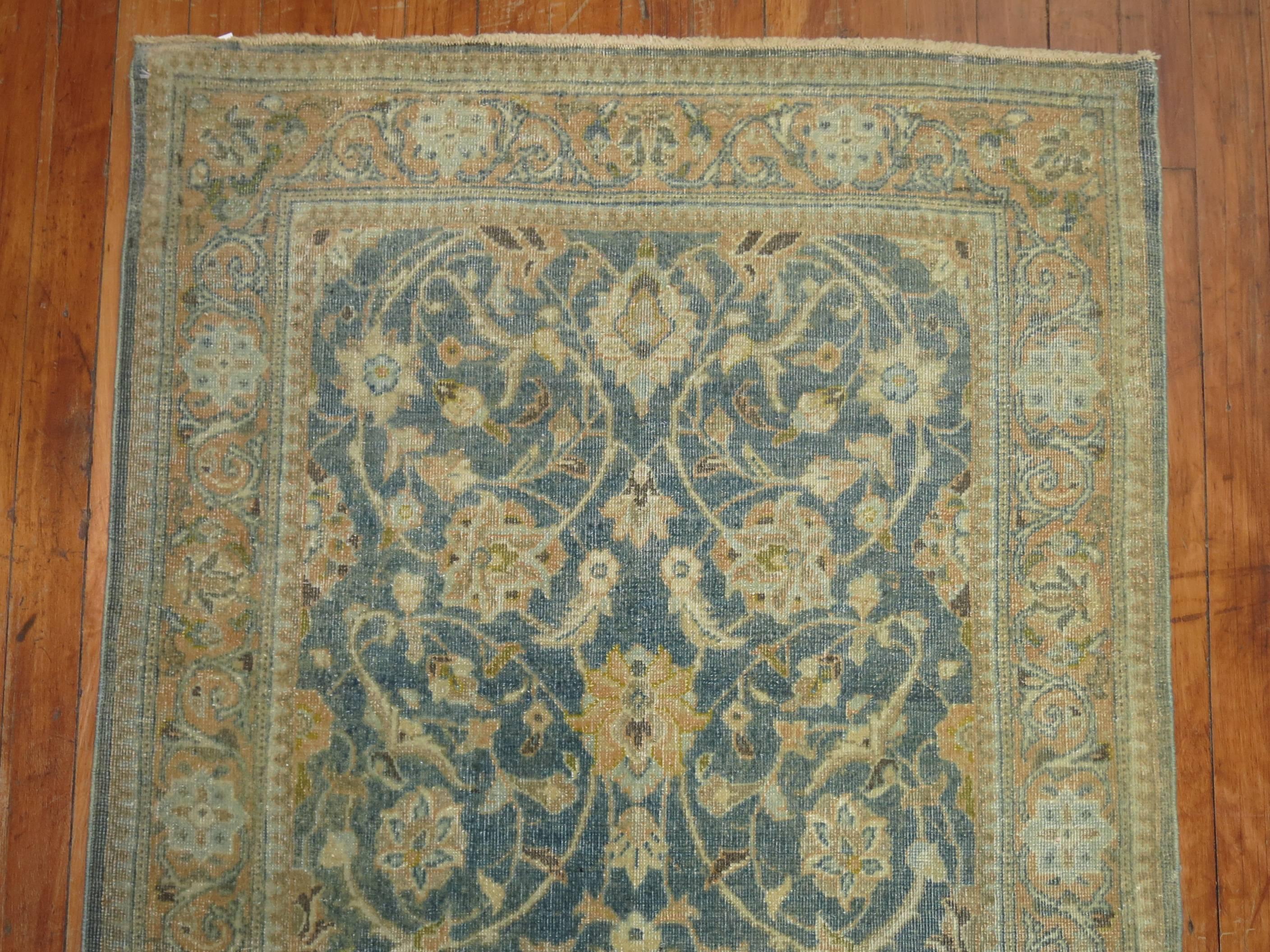 Tabriz Sea Foam Sand Mustard Vintage Persian Kashan Runner