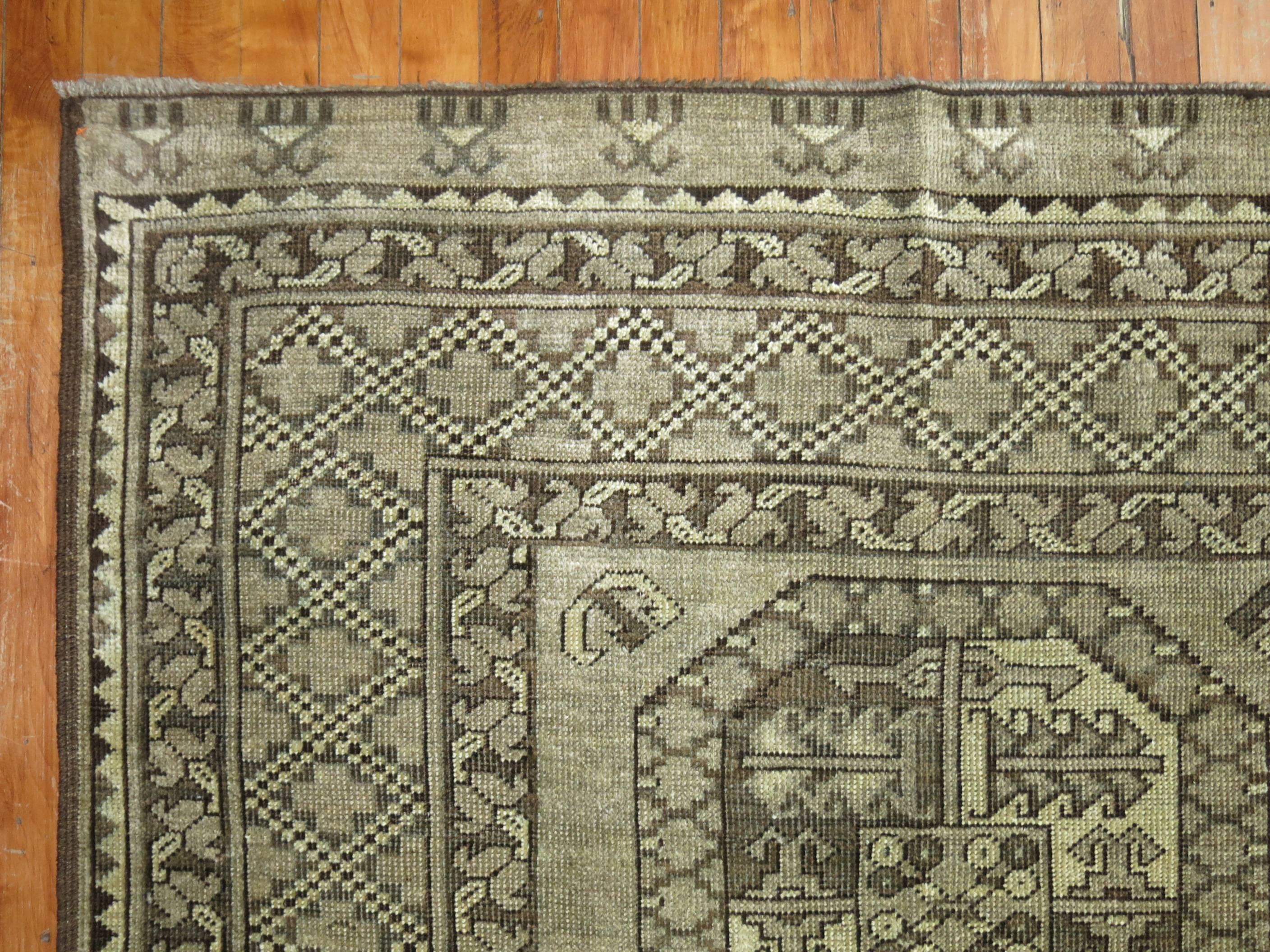 Afghan Vintage Ersari Tribal Room Size Rug in Gray and Brown For Sale
