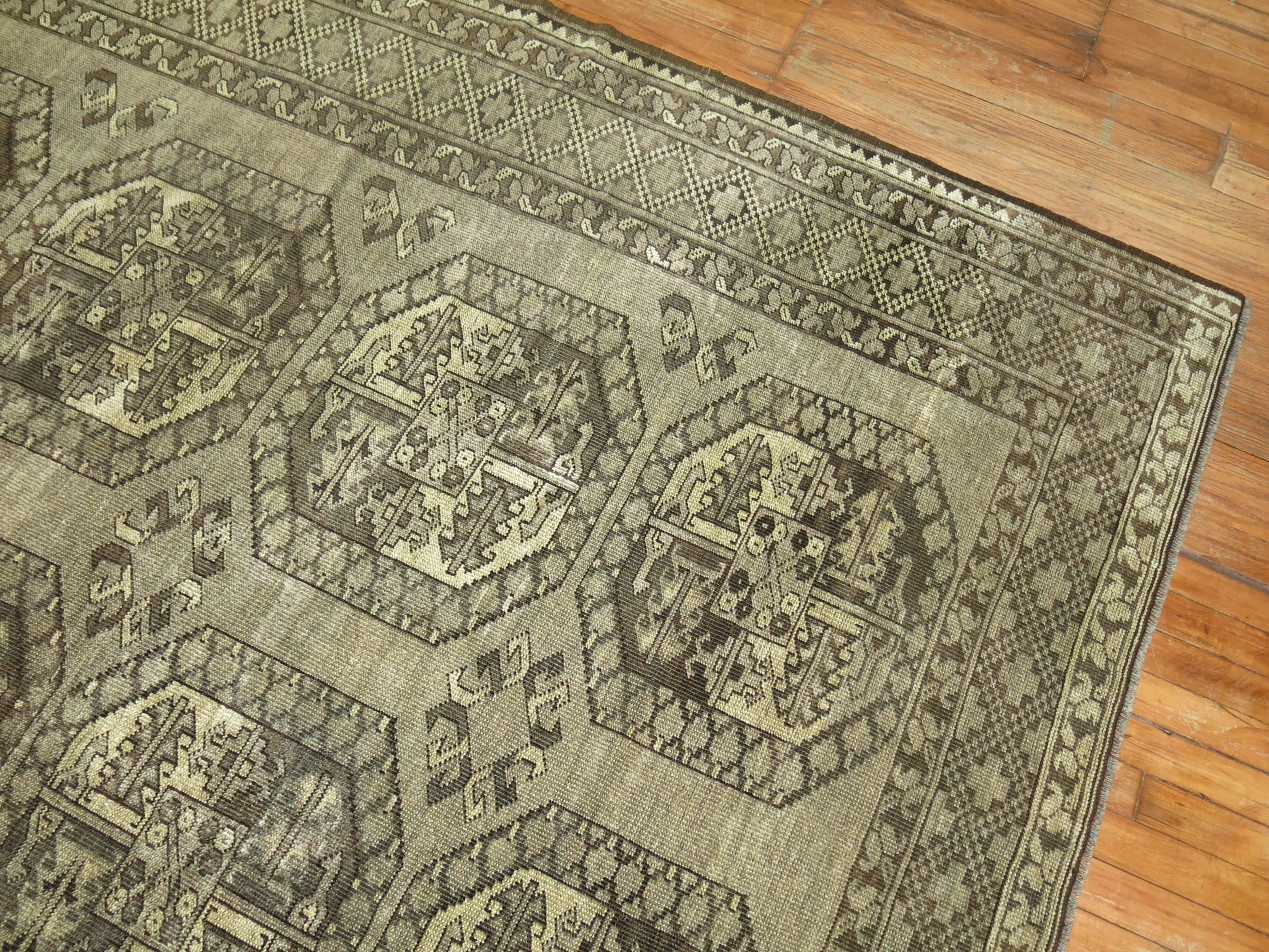 Hand-Knotted Vintage Ersari Tribal Room Size Rug in Gray and Brown For Sale