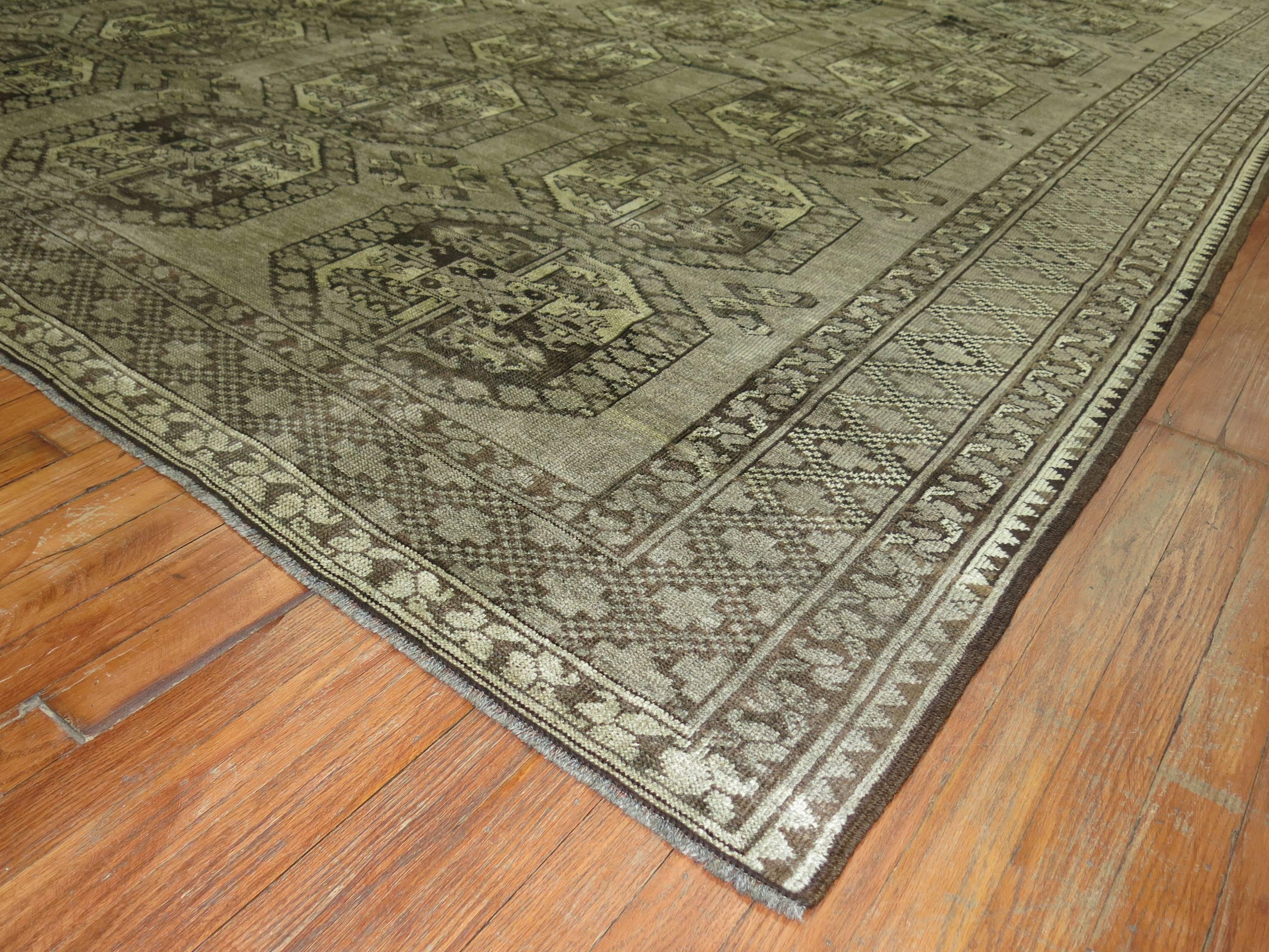 Vintage Ersari Tribal Room Size Rug in Gray and Brown In Excellent Condition For Sale In New York, NY