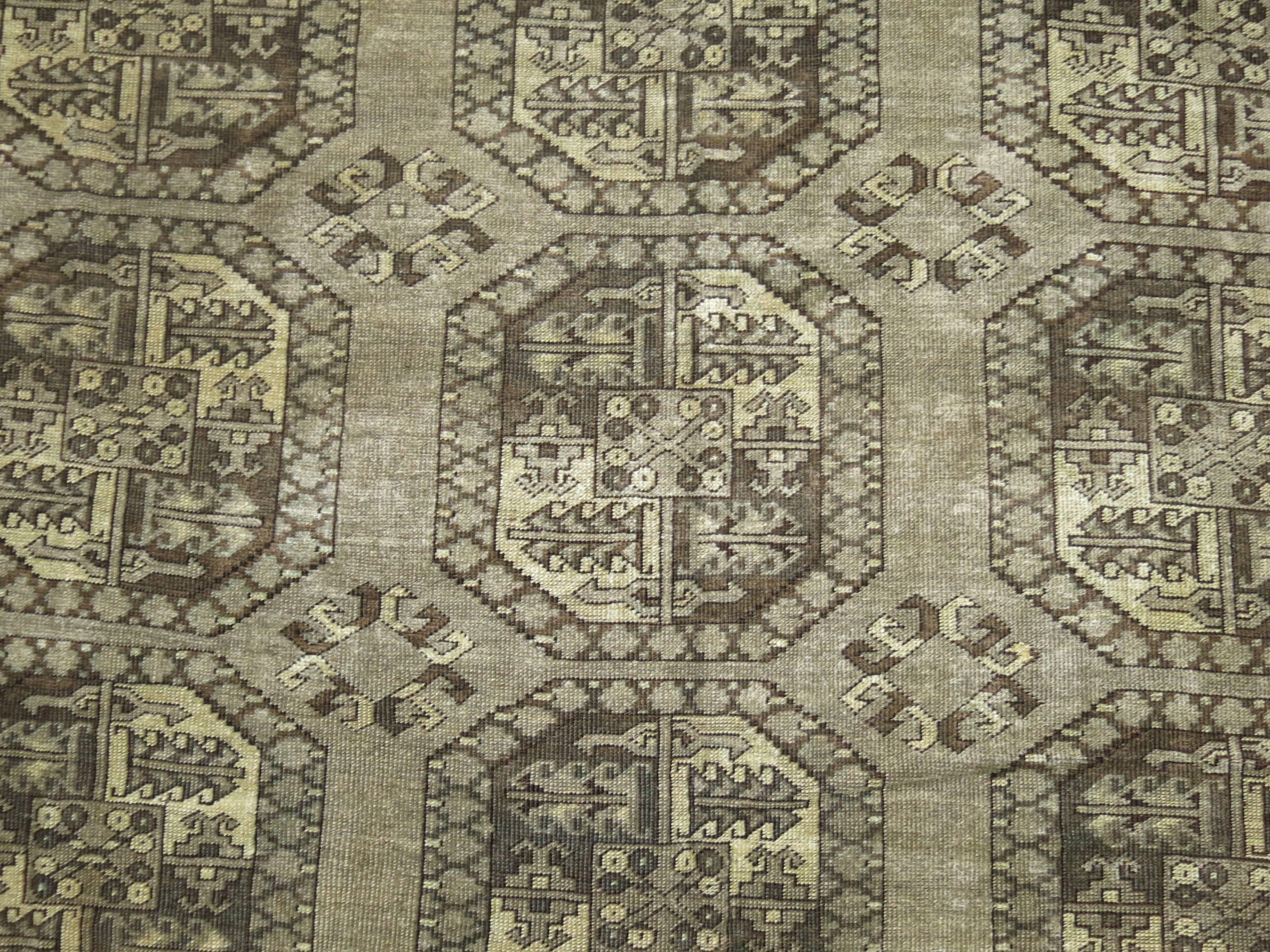 20th Century Vintage Ersari Tribal Room Size Rug in Gray and Brown For Sale