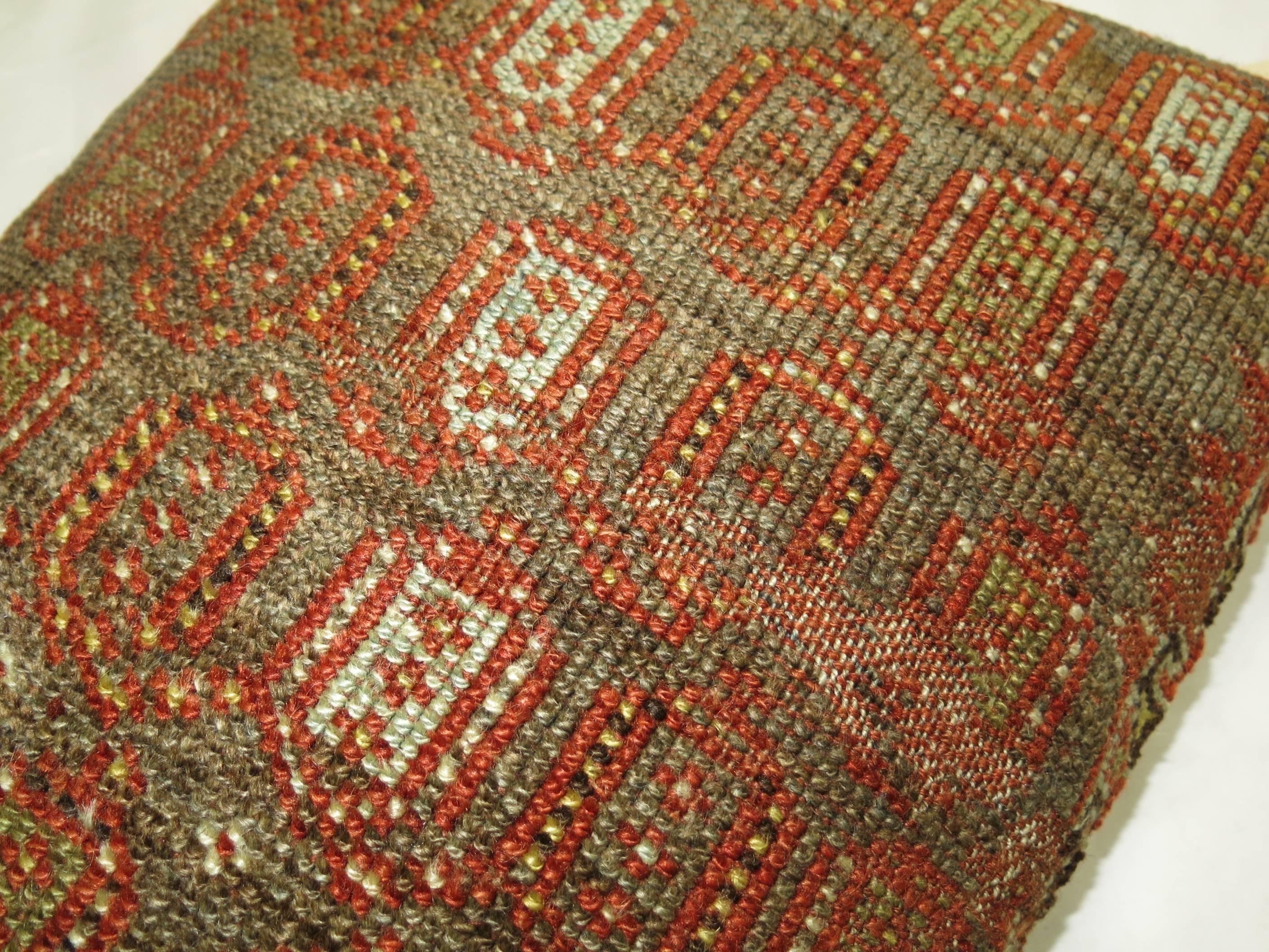 Wool Large Antique 20th Century Brown Color Persian Malayer Paisley Rug Pillow For Sale