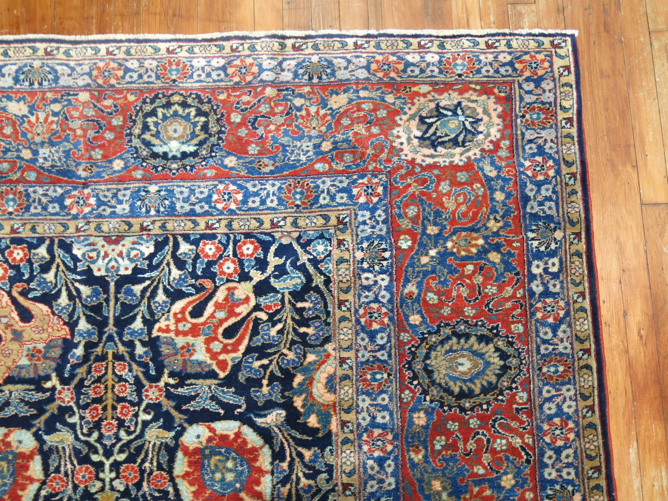 Wool Antique Persian Tabriz Full Pile Carpet