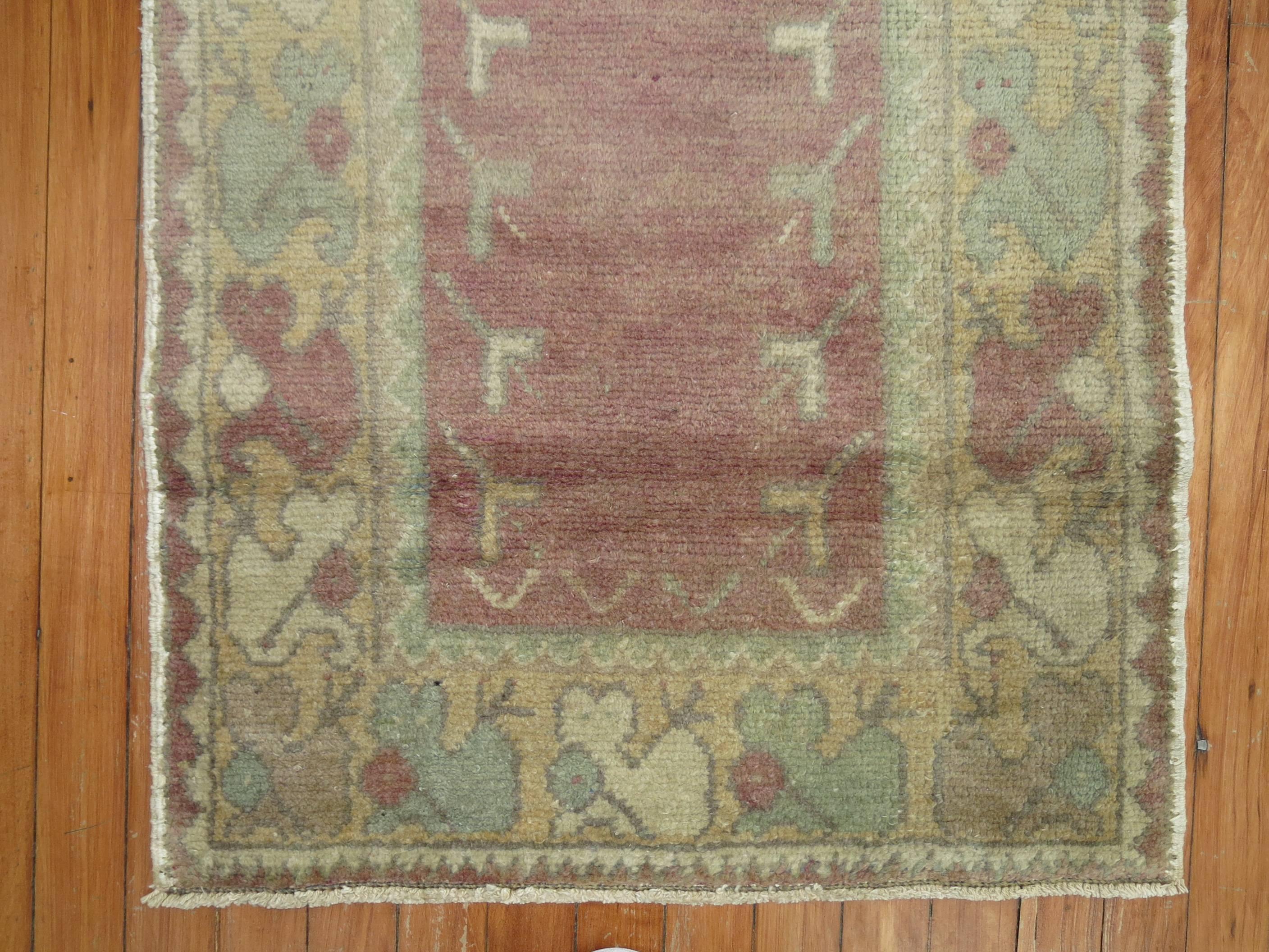 Hand-Knotted Lavender Vintage Turkish Anatolian Scatter Rug, Mid-20th Century