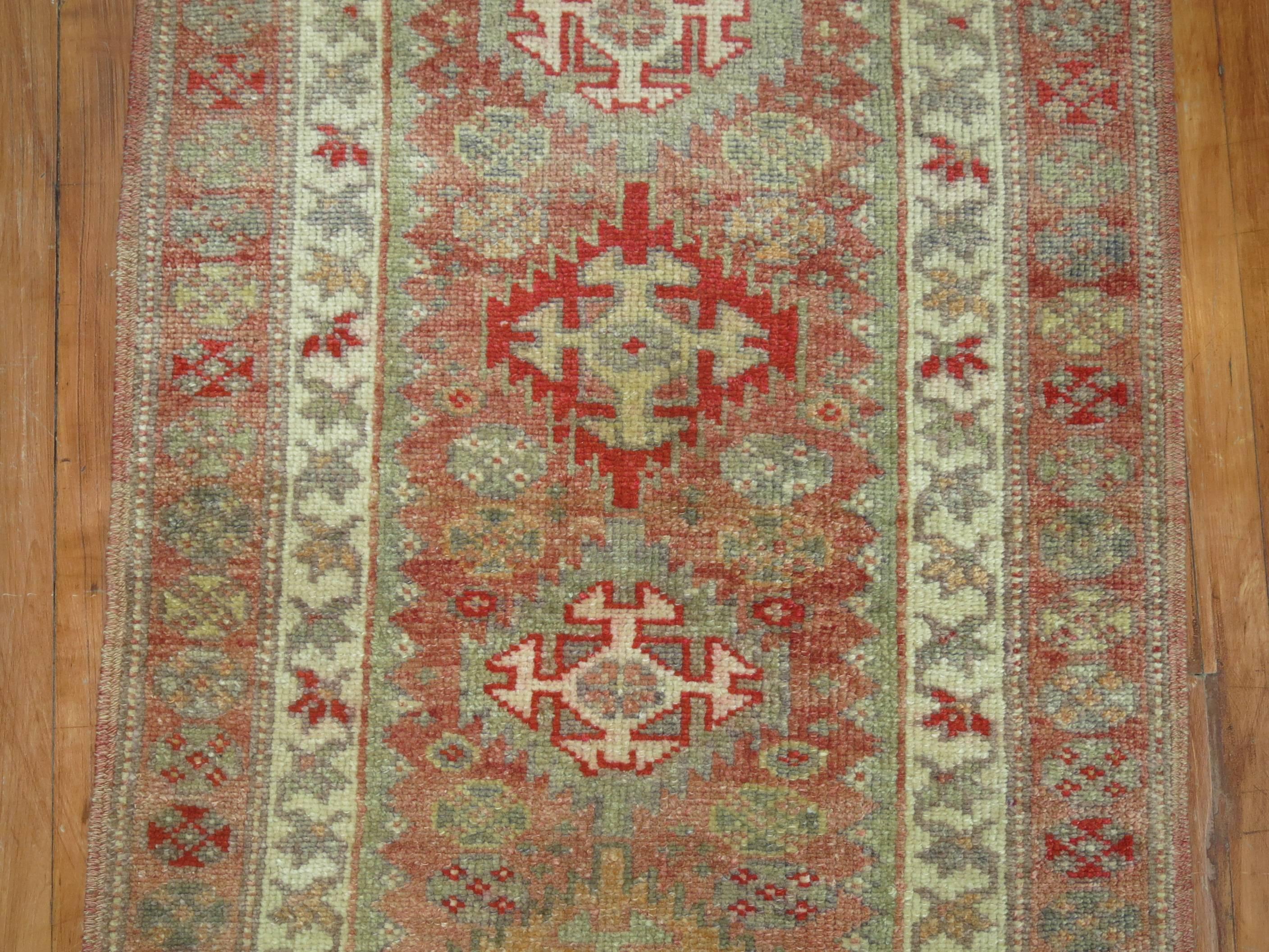 Vintage Turkish runner highlighted by a predominant soft pink color.

Measures: 2'8