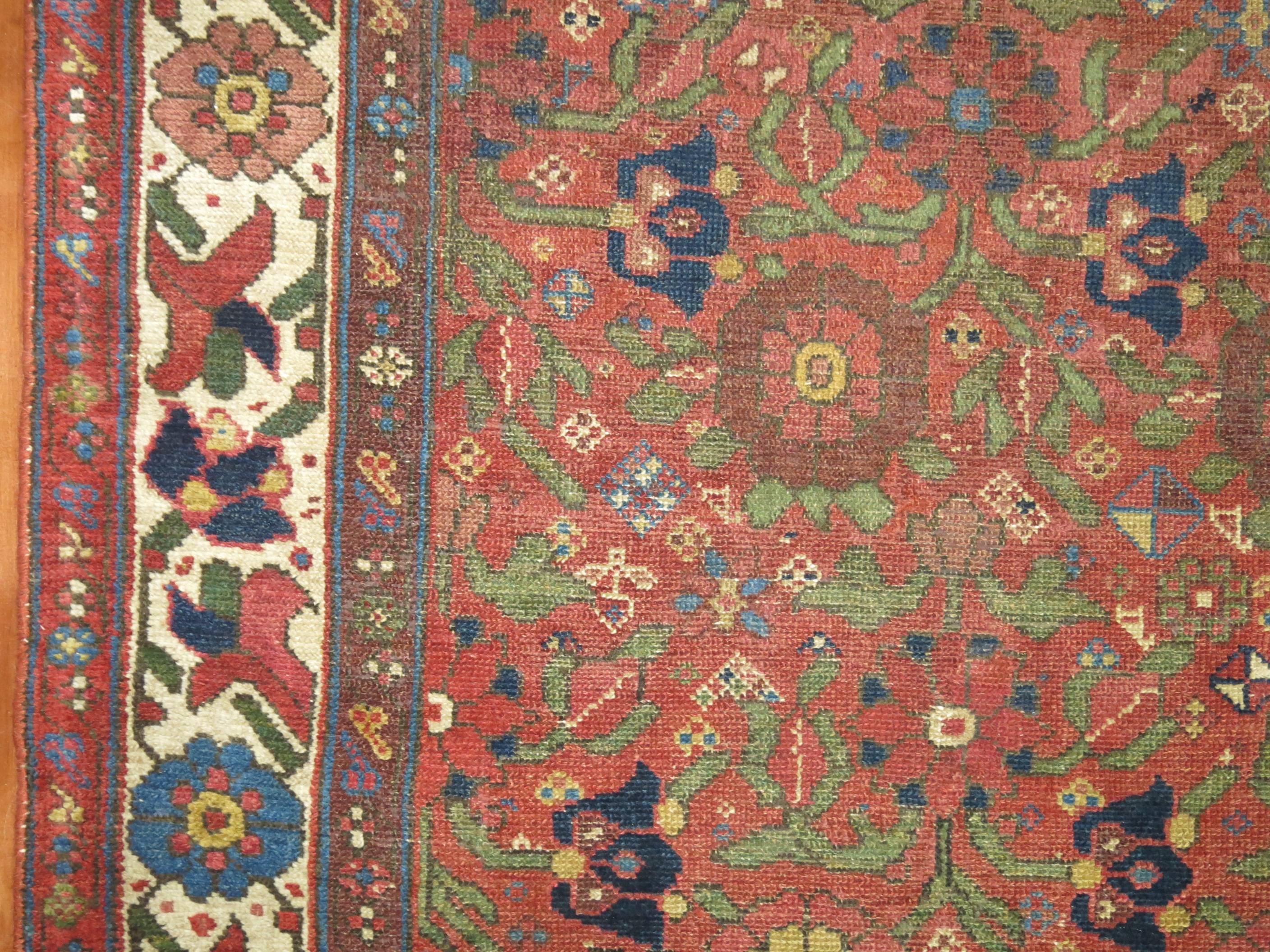 20th Century Brick Background Colorful Persian Malayer Runner In Good Condition In New York, NY