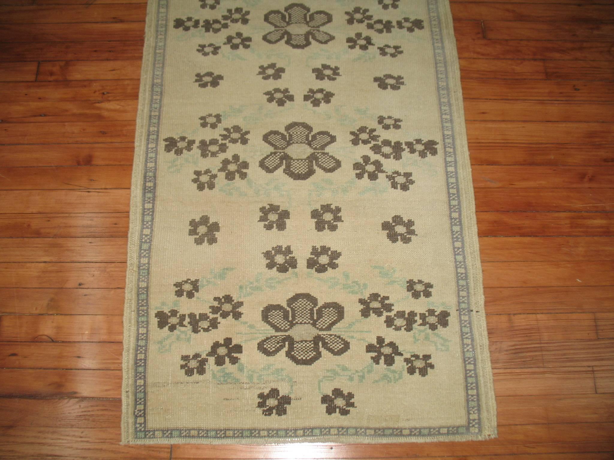 Victorian Floral Neutral Wool Handmade Turkish Small Runner