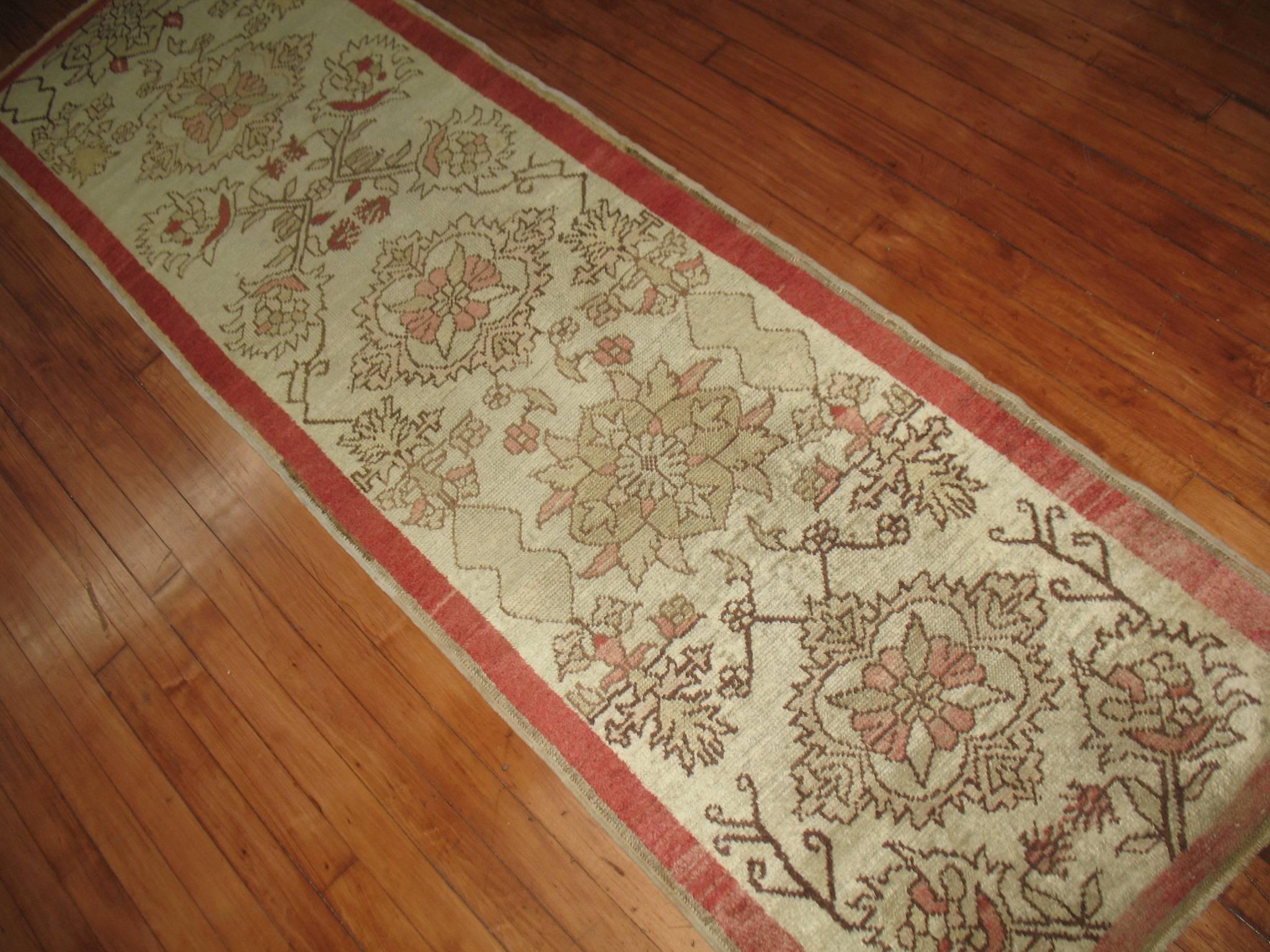 Art Nouveau Floral Narrow Vintage Turkish Anatolian Runner For Sale