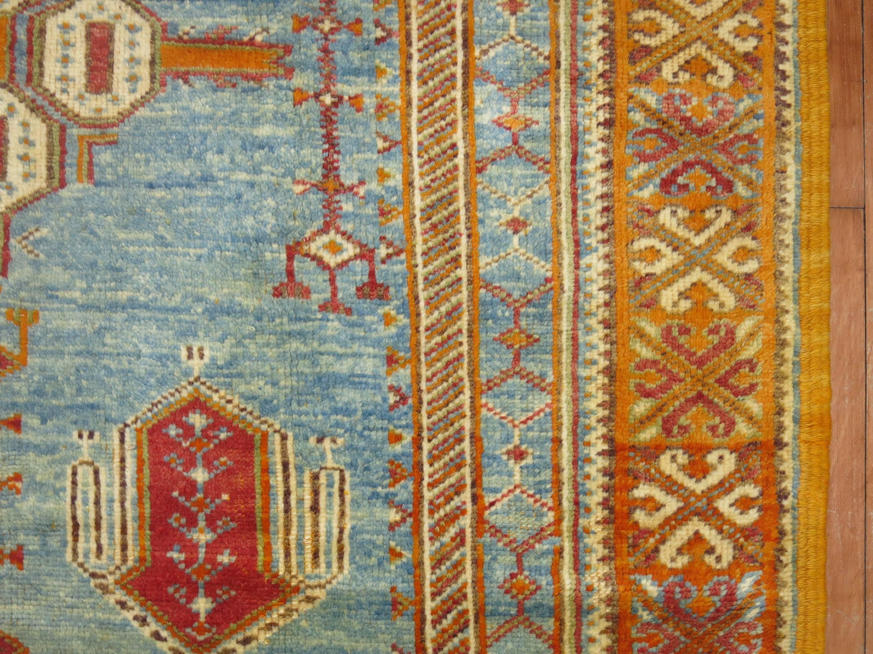 Islamic Vintage Sky Blue Moroccan Rug For Sale