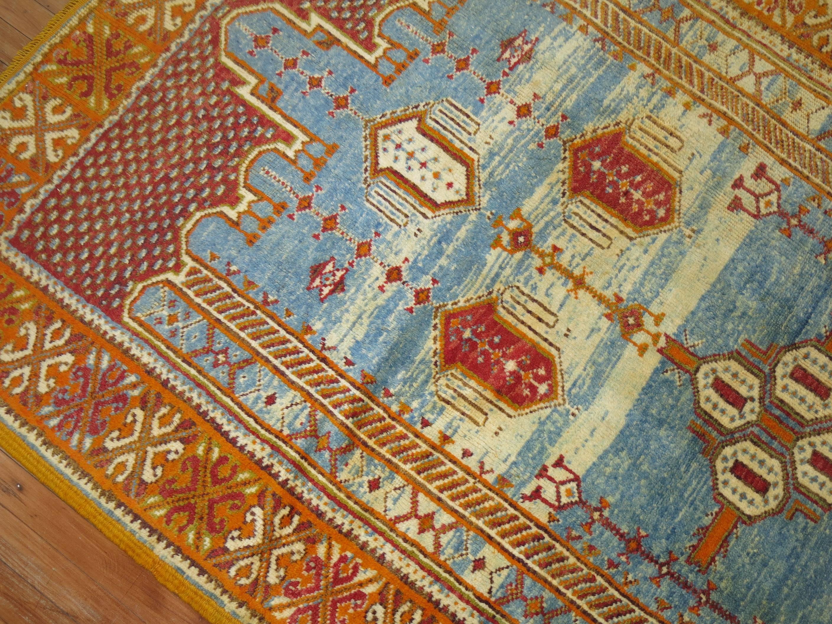 Hand-Woven Vintage Sky Blue Moroccan Rug For Sale