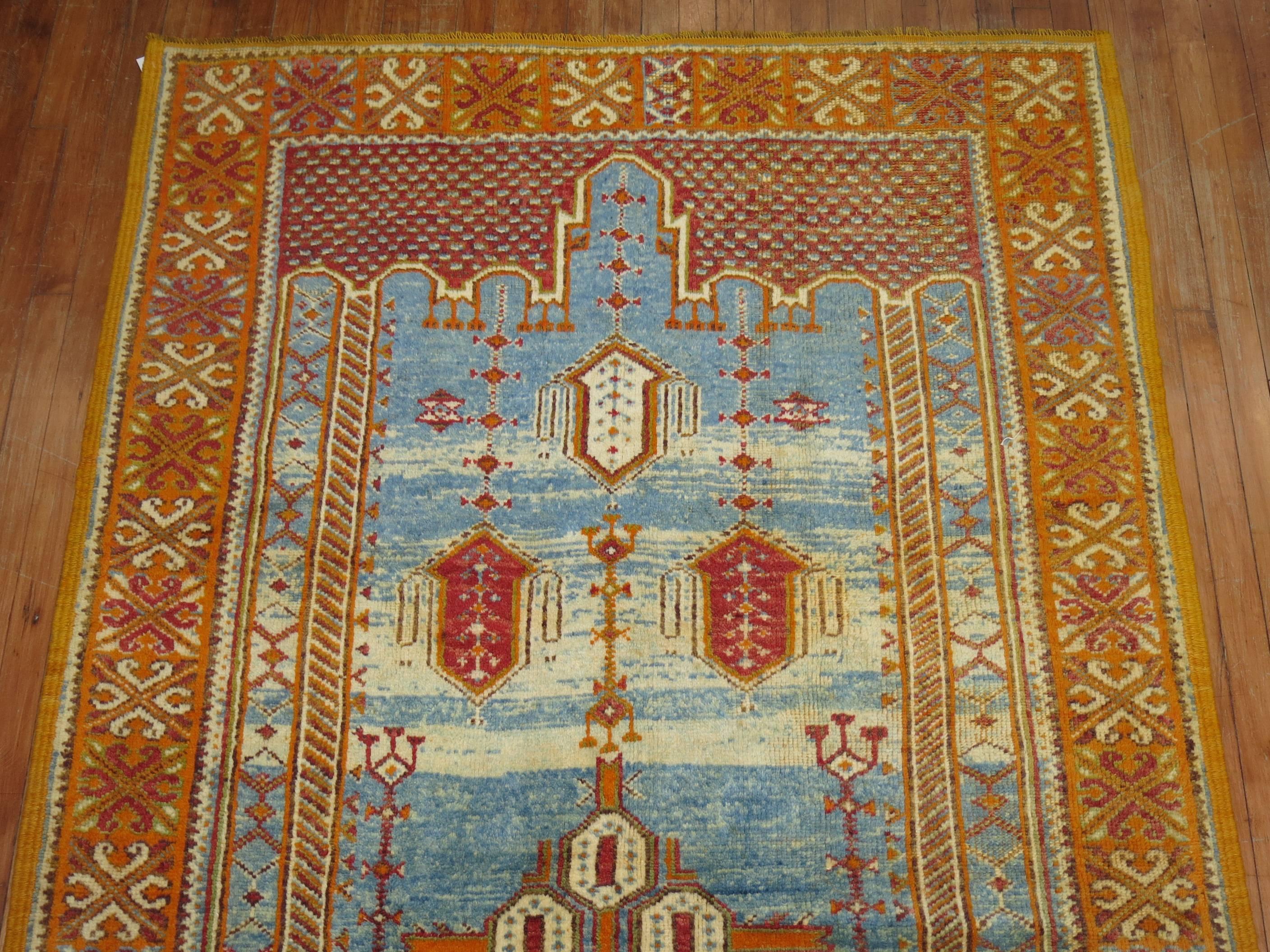 Vintage Sky Blue Moroccan Rug In Good Condition For Sale In New York, NY