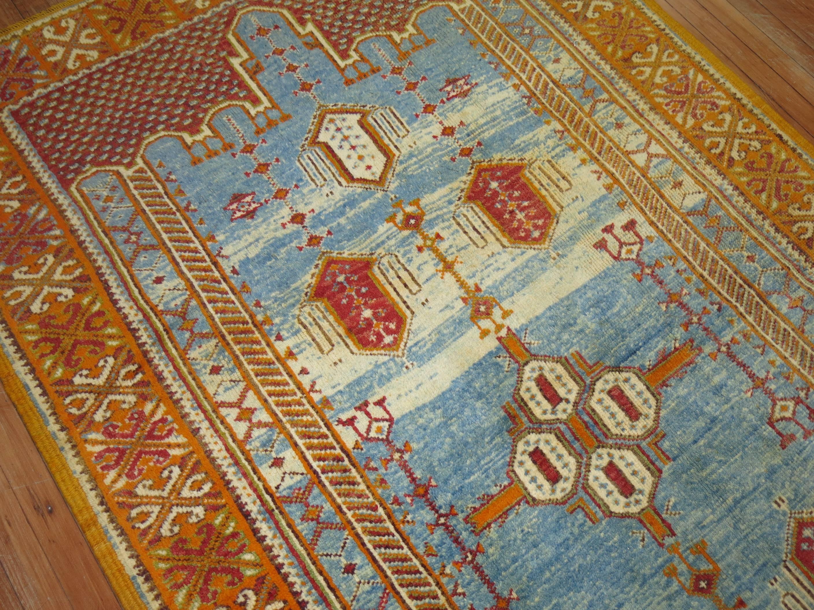 20th Century Vintage Sky Blue Moroccan Rug For Sale