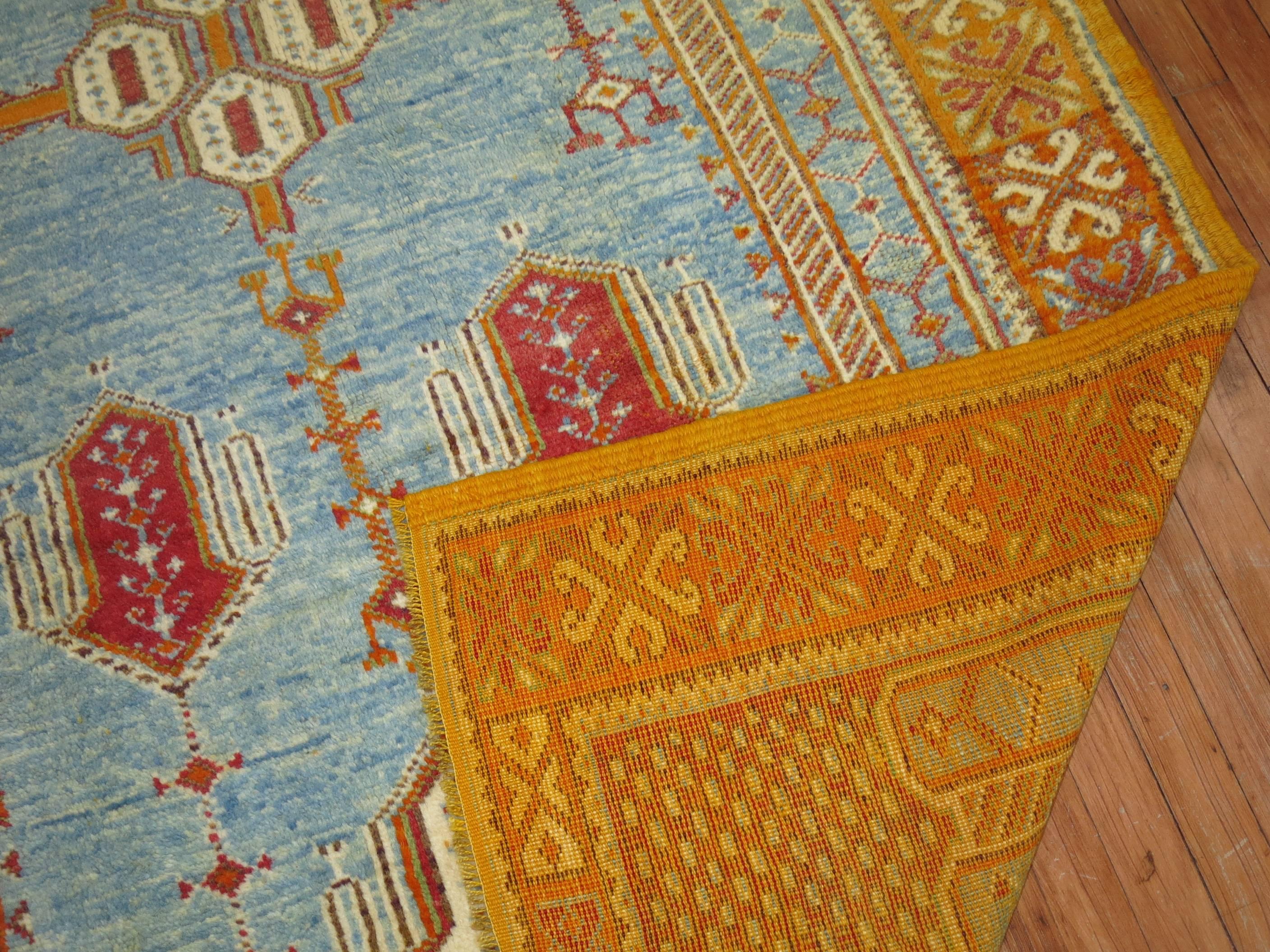 Wool Vintage Sky Blue Moroccan Rug For Sale