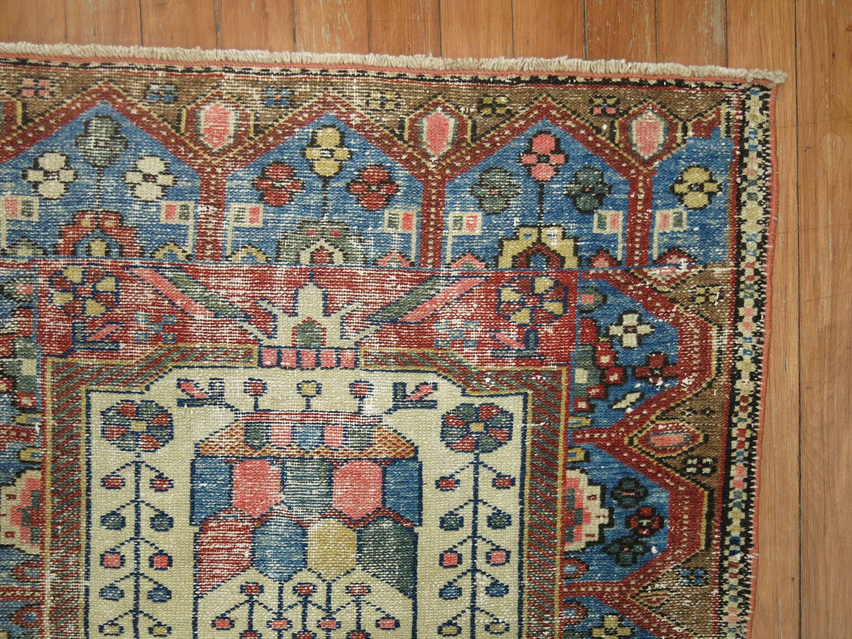 Hand-Knotted Shabby Chic Persian Malayer Tiny Rug For Sale