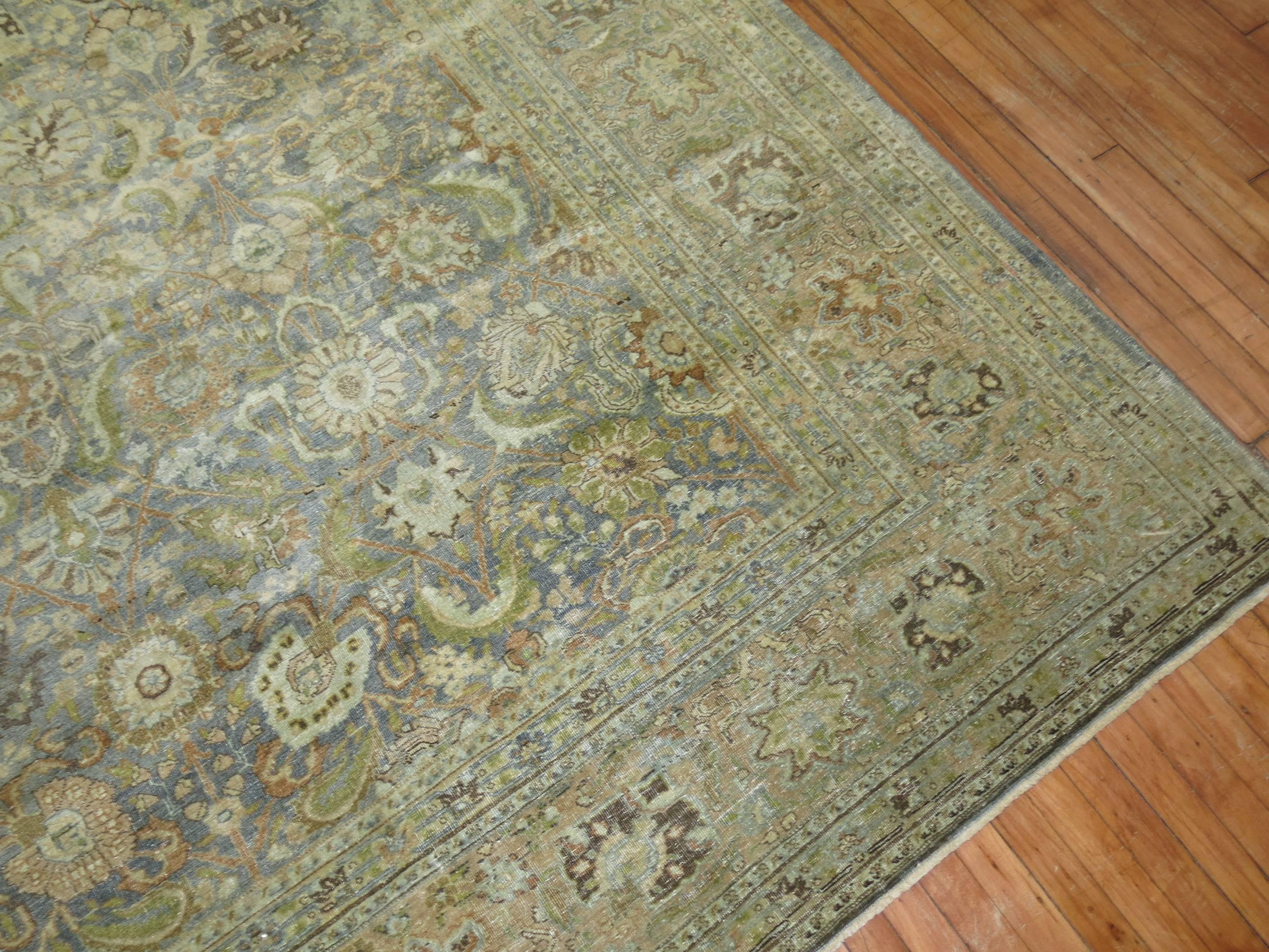 Light Blue Gray Antique Persian Tabriz Carpet In Excellent Condition In New York, NY