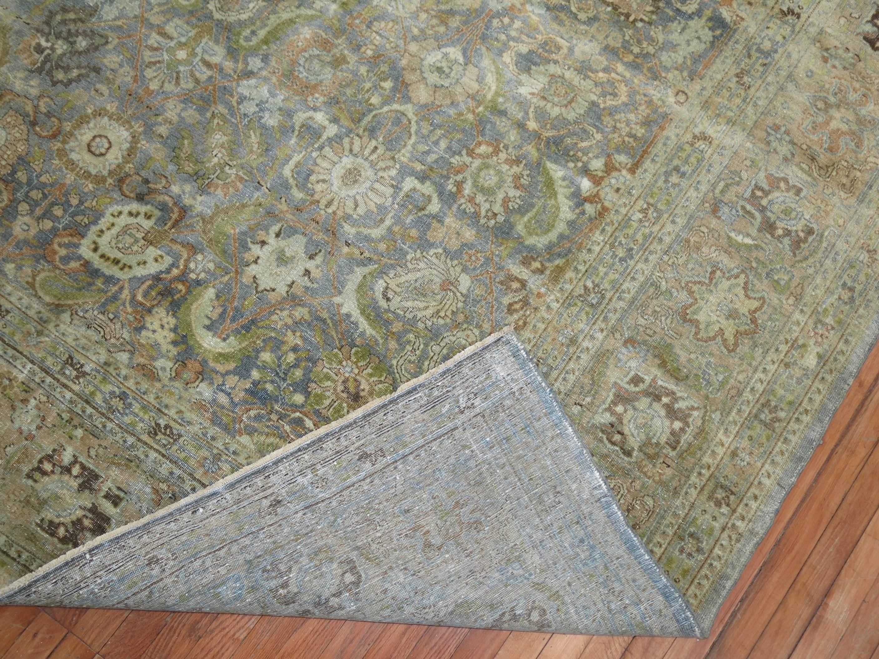 20th Century Light Blue Gray Antique Persian Tabriz Carpet