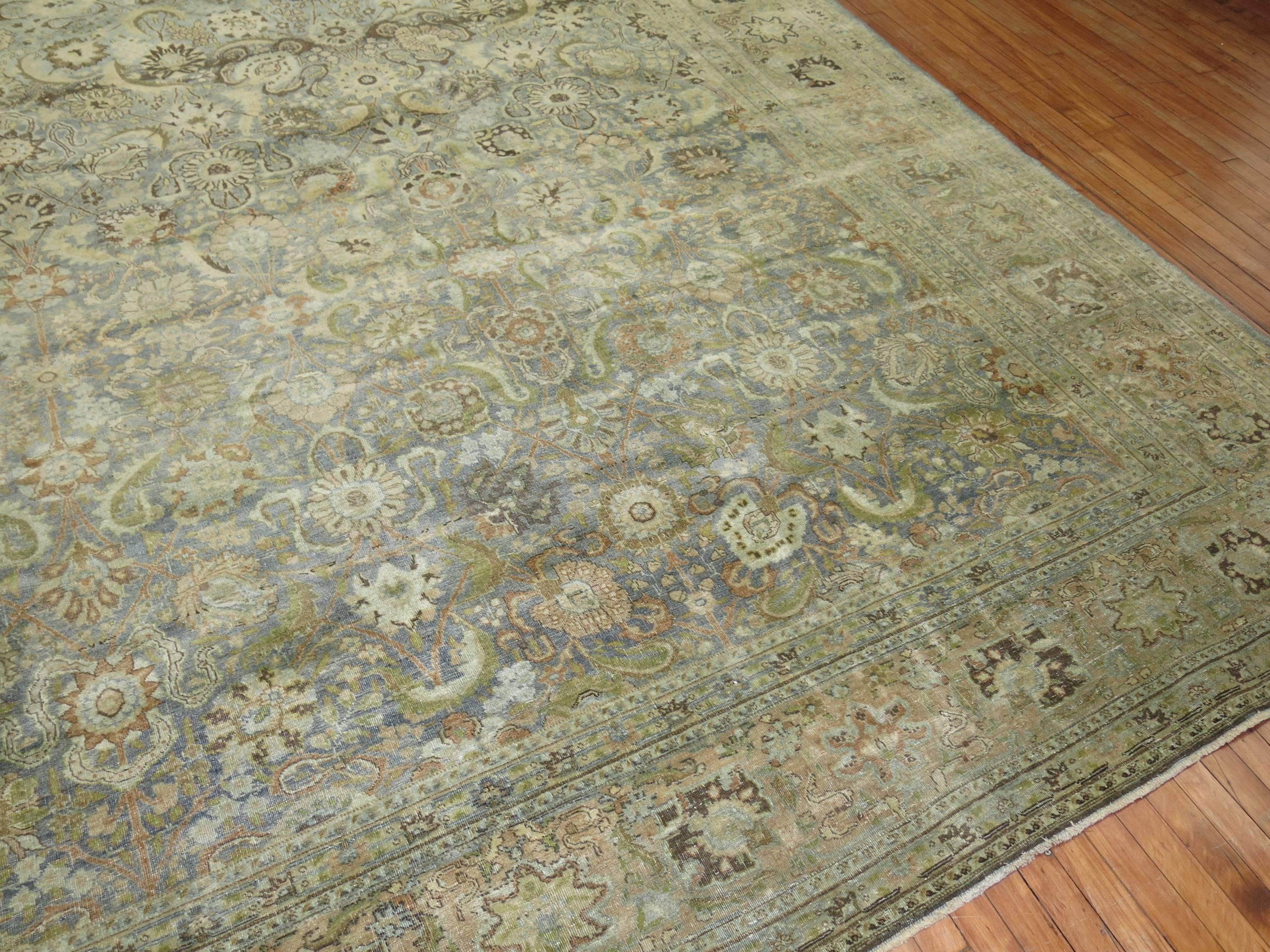 Light Blue Gray Antique Persian Tabriz Carpet 2