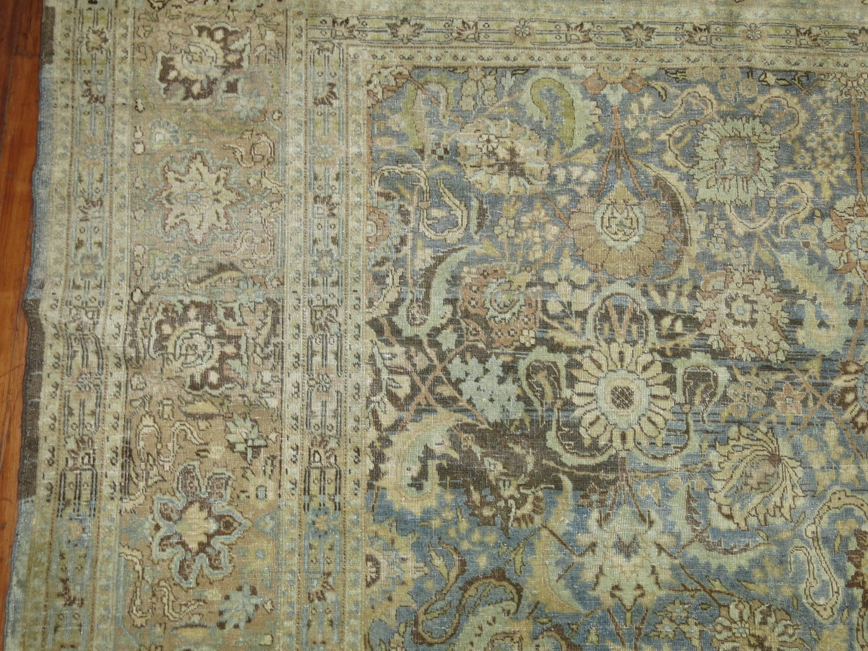 Light Blue Gray Antique Persian Tabriz Carpet 1
