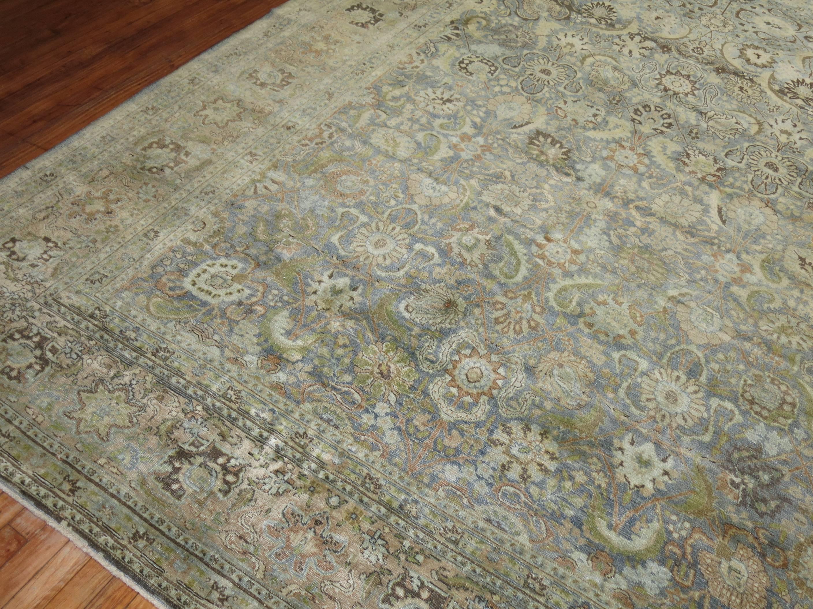 Light Blue Gray Antique Persian Tabriz Carpet 3